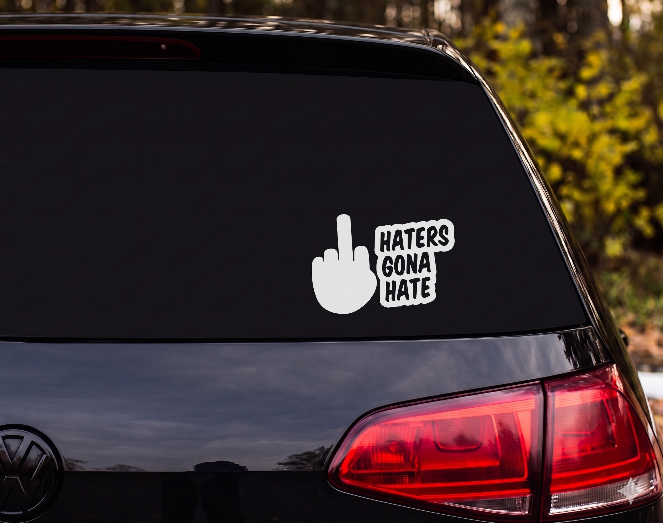 Middle Finger Hand Silhouette Haters Gona Hate Speech Bubble Vinyl Decal - White