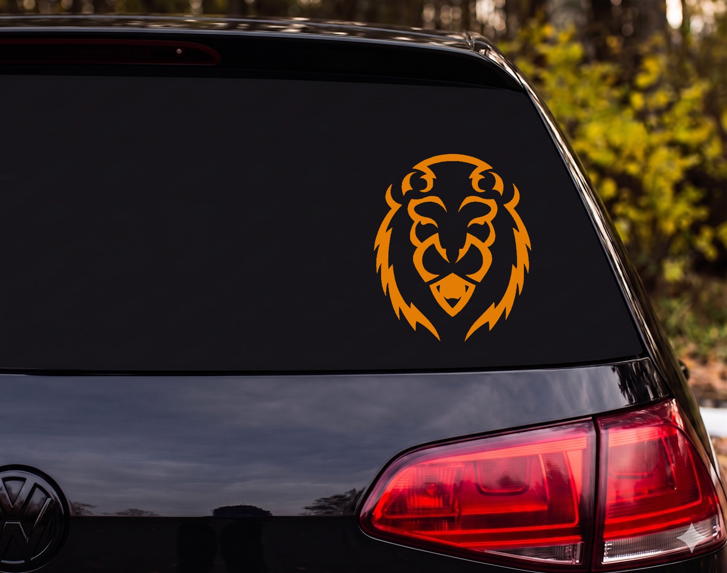 Tribal Lion Face Front Facing Fangs Flame Mane Vinyl Decal Sticker Car Window - Orange