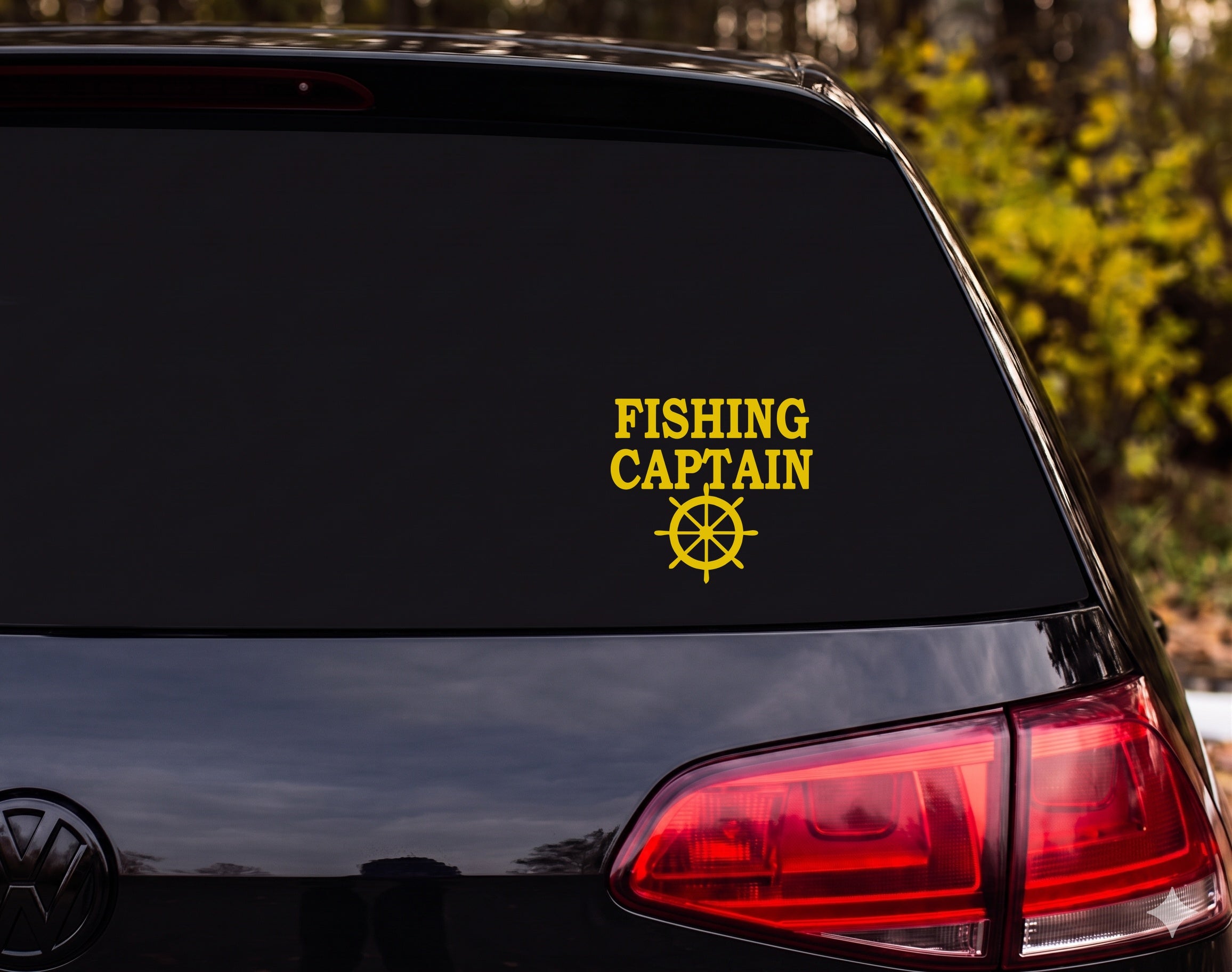 FISHING CAPTAIN Ship Wheel Helm Silhouette Vinyl Decal Sticker Car Window - Yellow