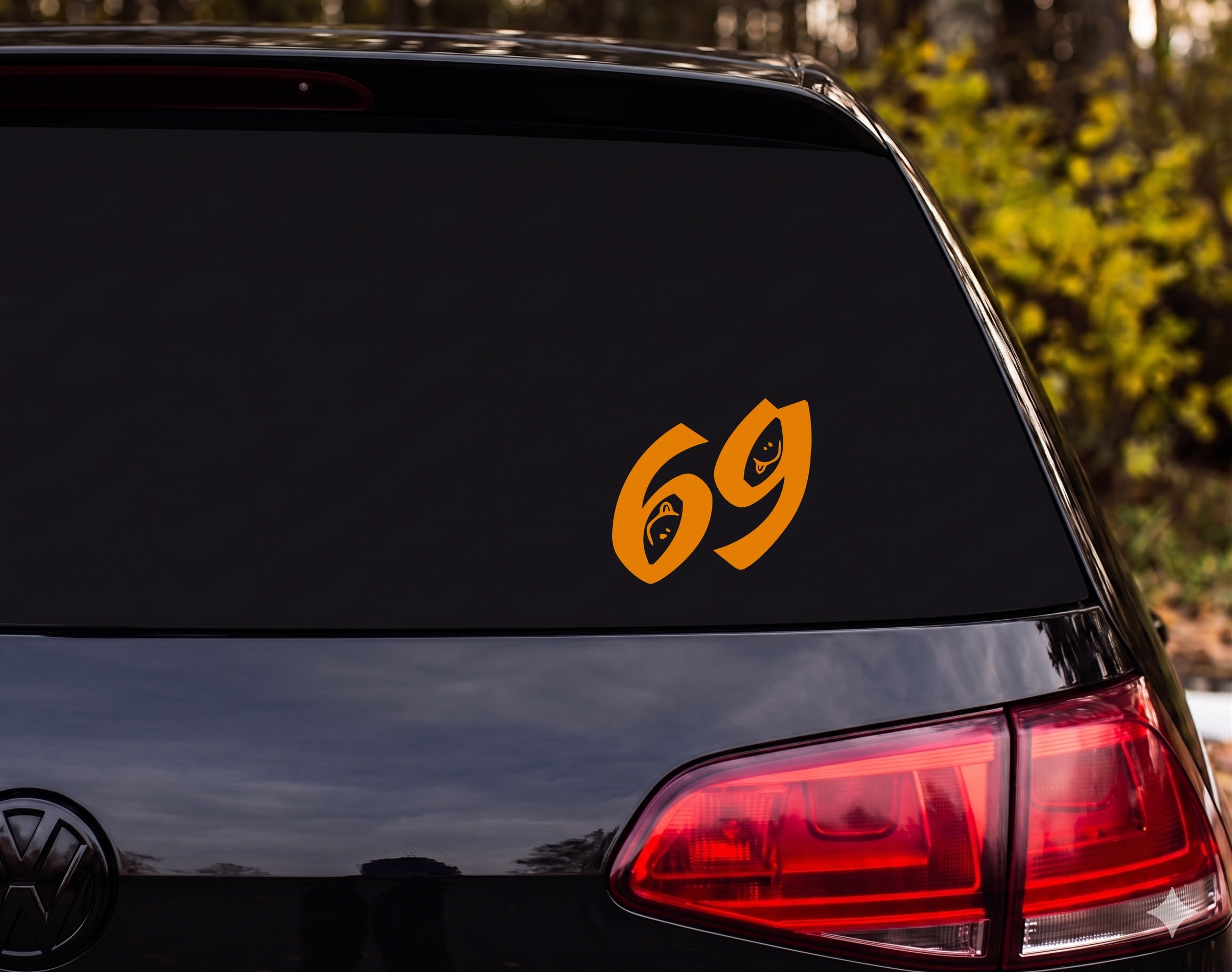 Snake 69 Silhouette Cartoon Pair Coiled Number Vinyl Decal Sticker - Orange