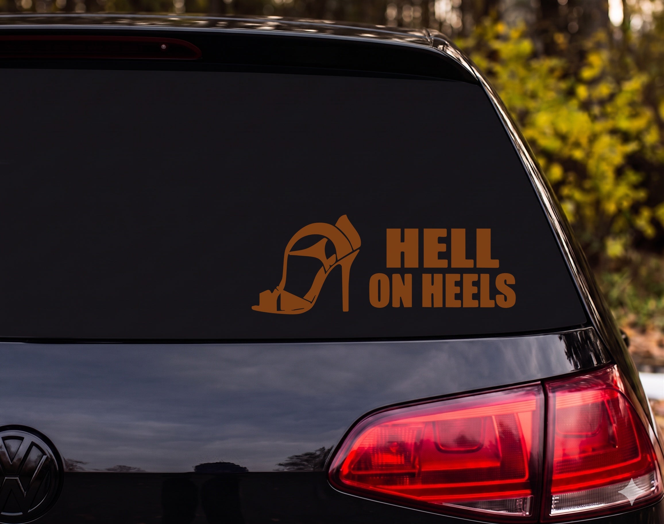 Hell on Heels High Heel Sandal Silhouette Vinyl Decal Sticker Car Window - Brown