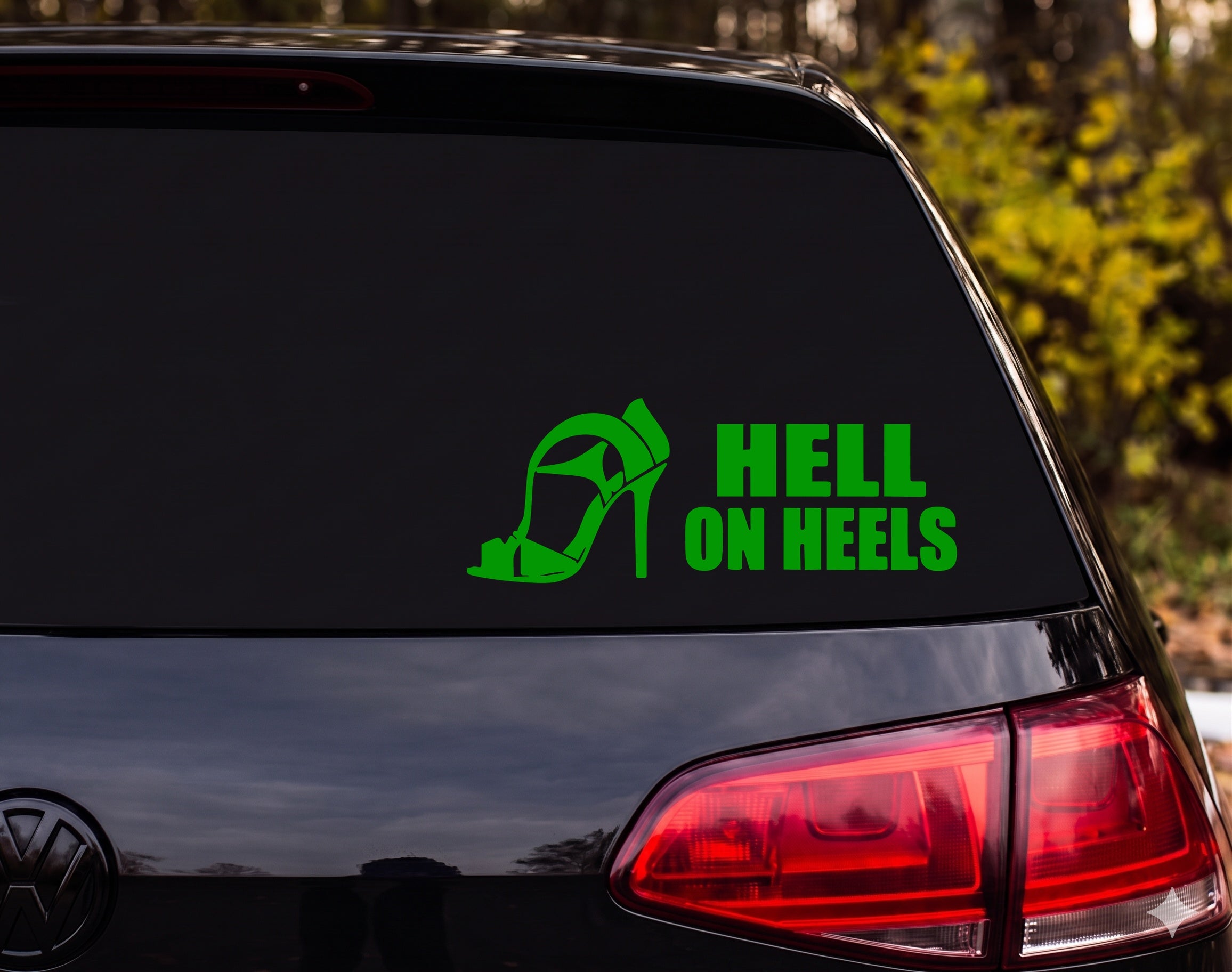 Hell on Heels High Heel Sandal Silhouette Vinyl Decal Sticker Car Window - Green