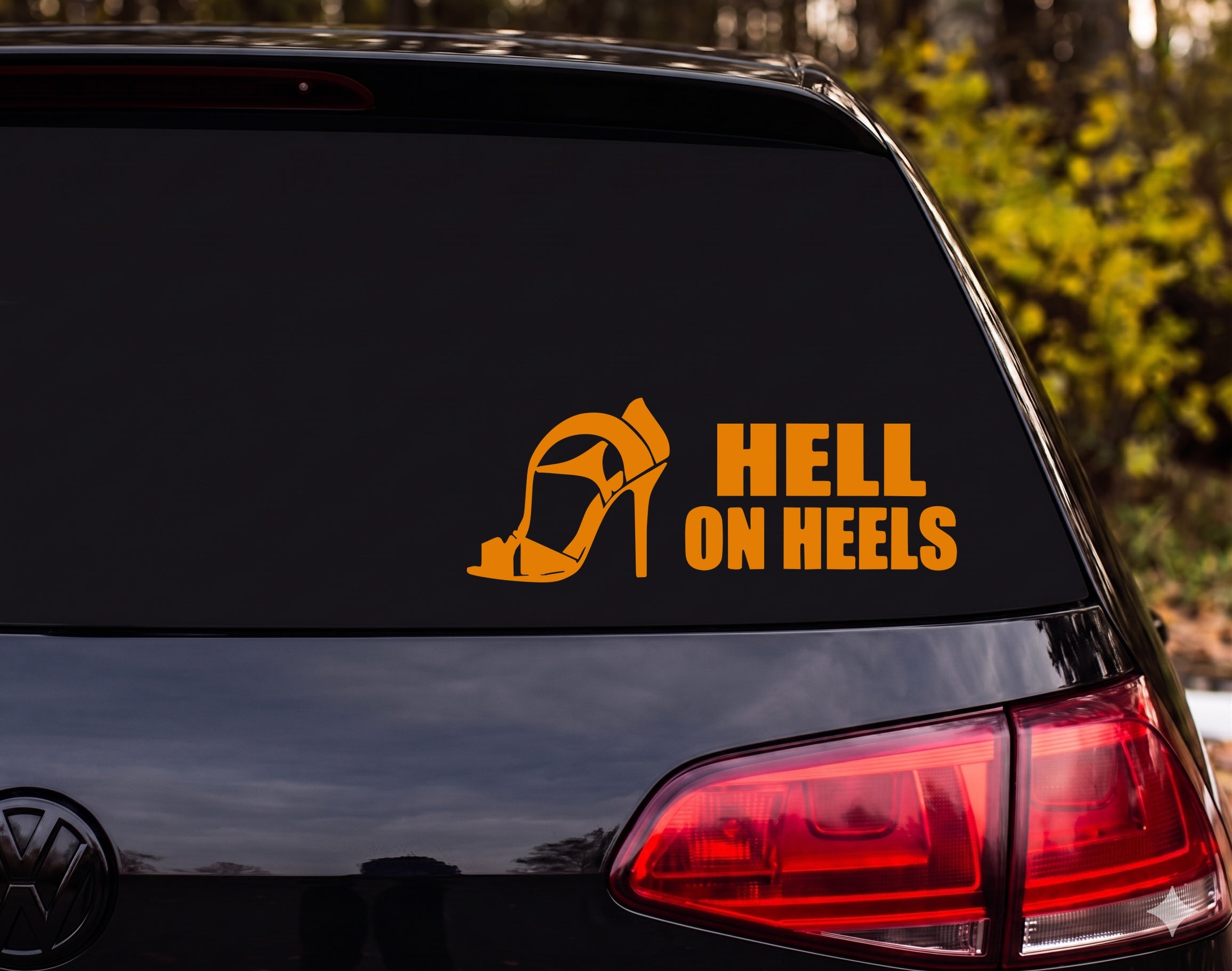 Hell on Heels High Heel Sandal Silhouette Vinyl Decal Sticker Car Window - Orange