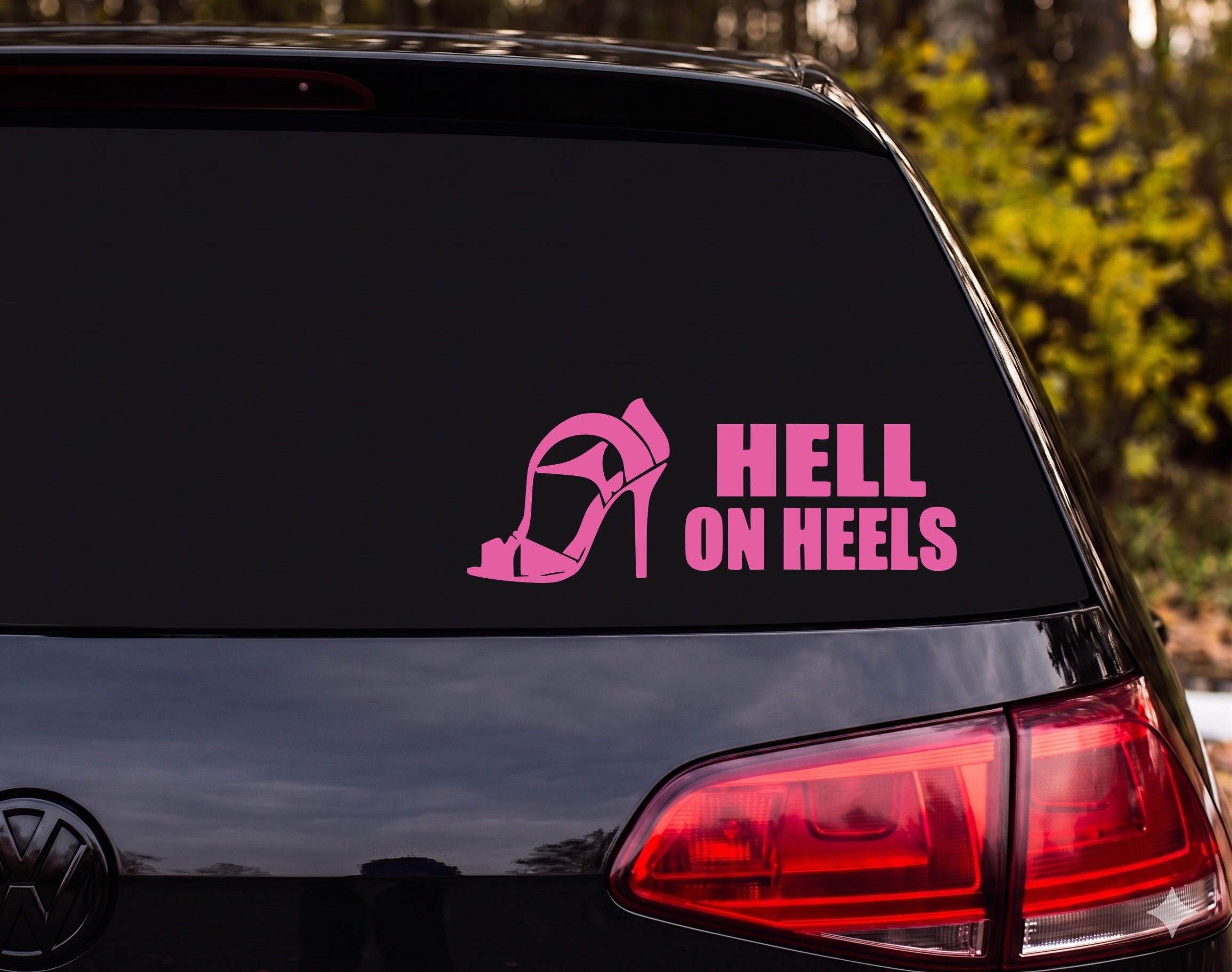 Hell on Heels High Heel Sandal Silhouette Vinyl Decal Sticker Car Window - Pink