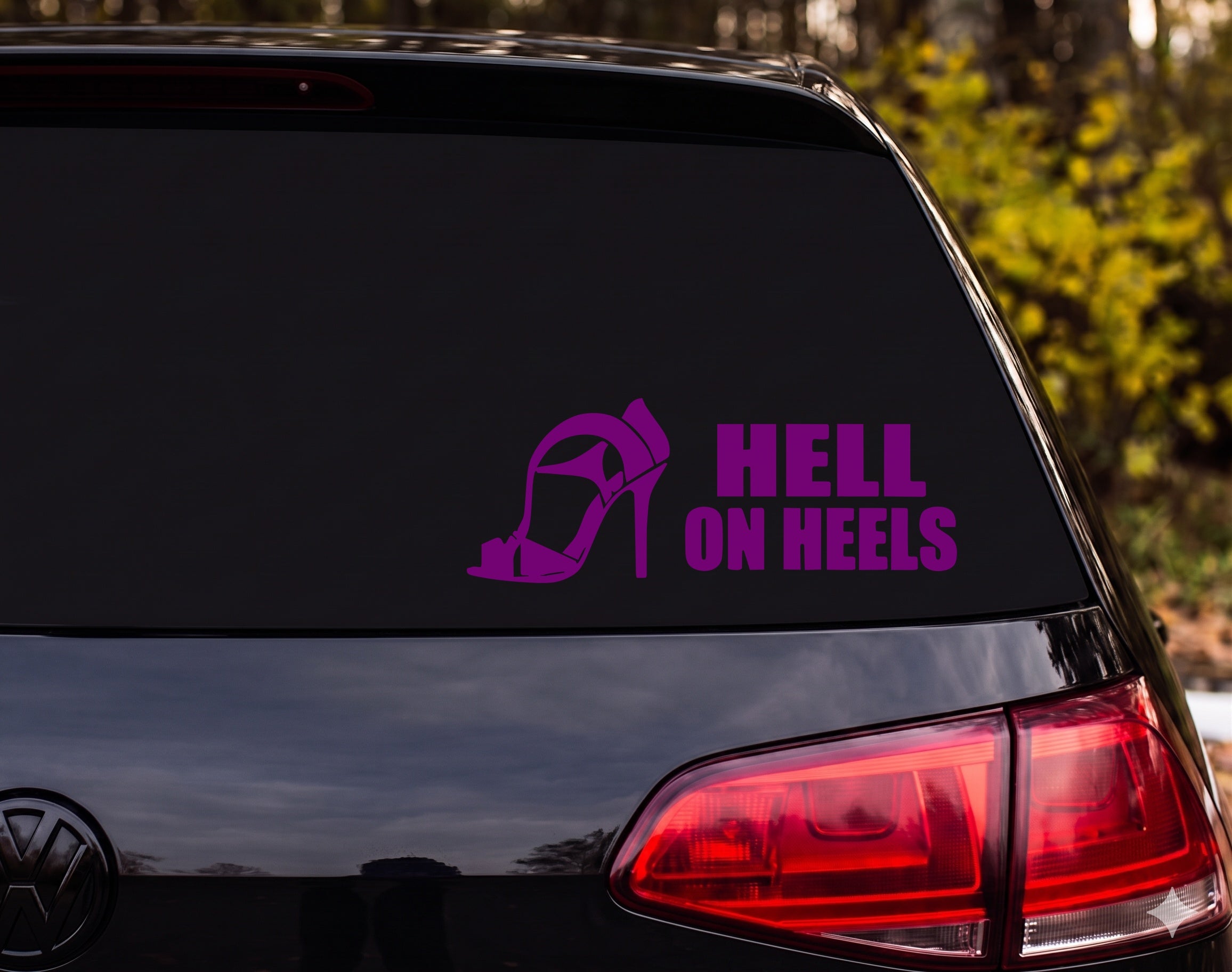 Hell on Heels High Heel Sandal Silhouette Vinyl Decal Sticker Car Window - Purple