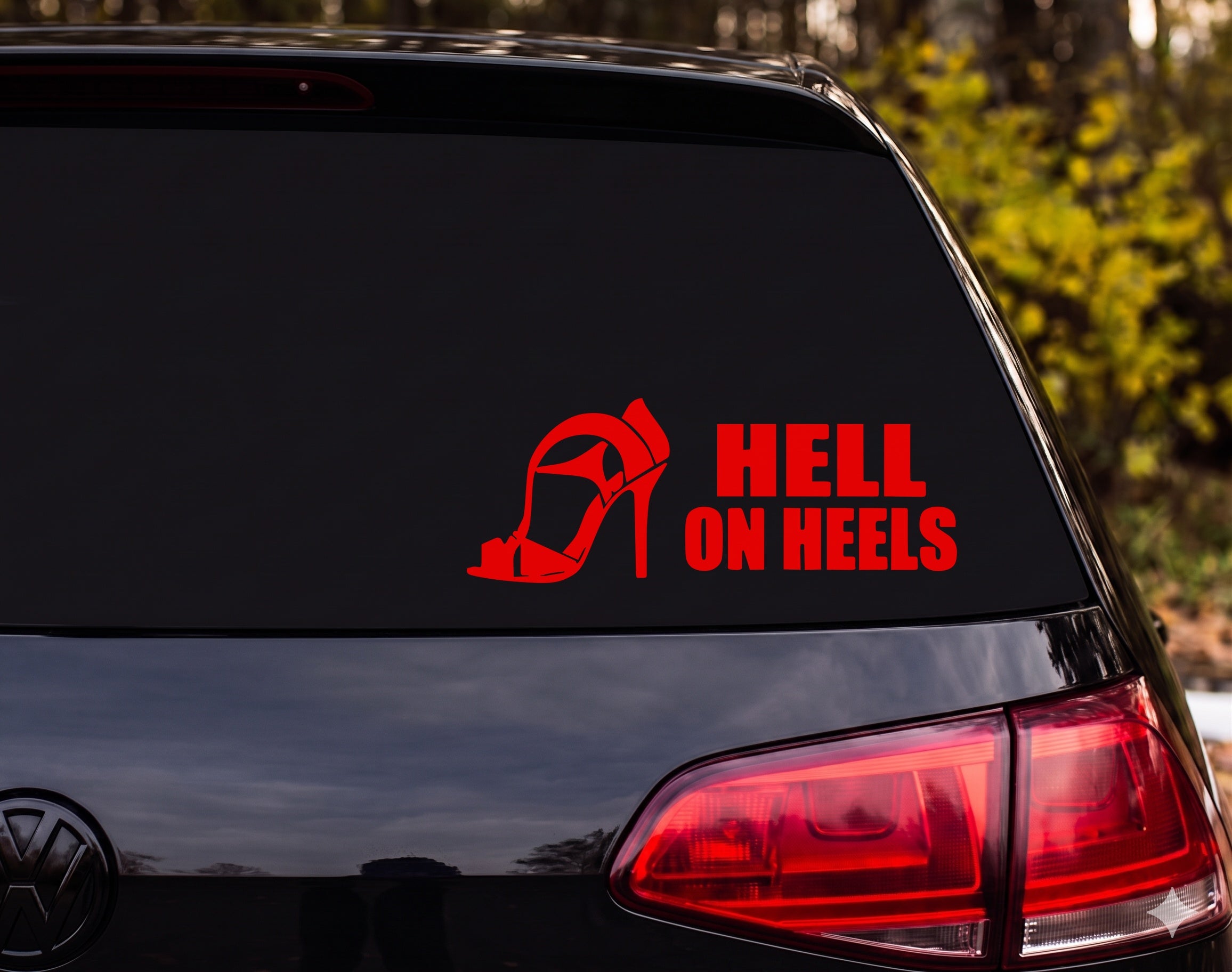 Hell on Heels High Heel Sandal Silhouette Vinyl Decal Sticker Car Window - Red