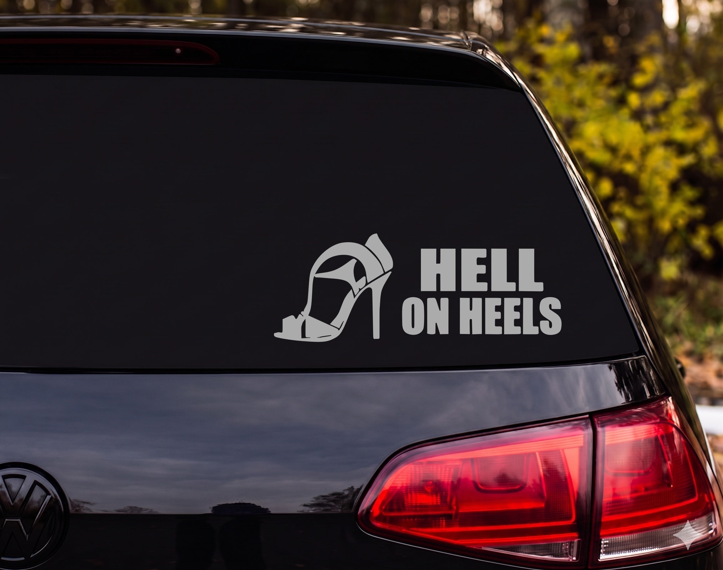 Hell on Heels High Heel Sandal Silhouette Vinyl Decal Sticker Car Window - Silver