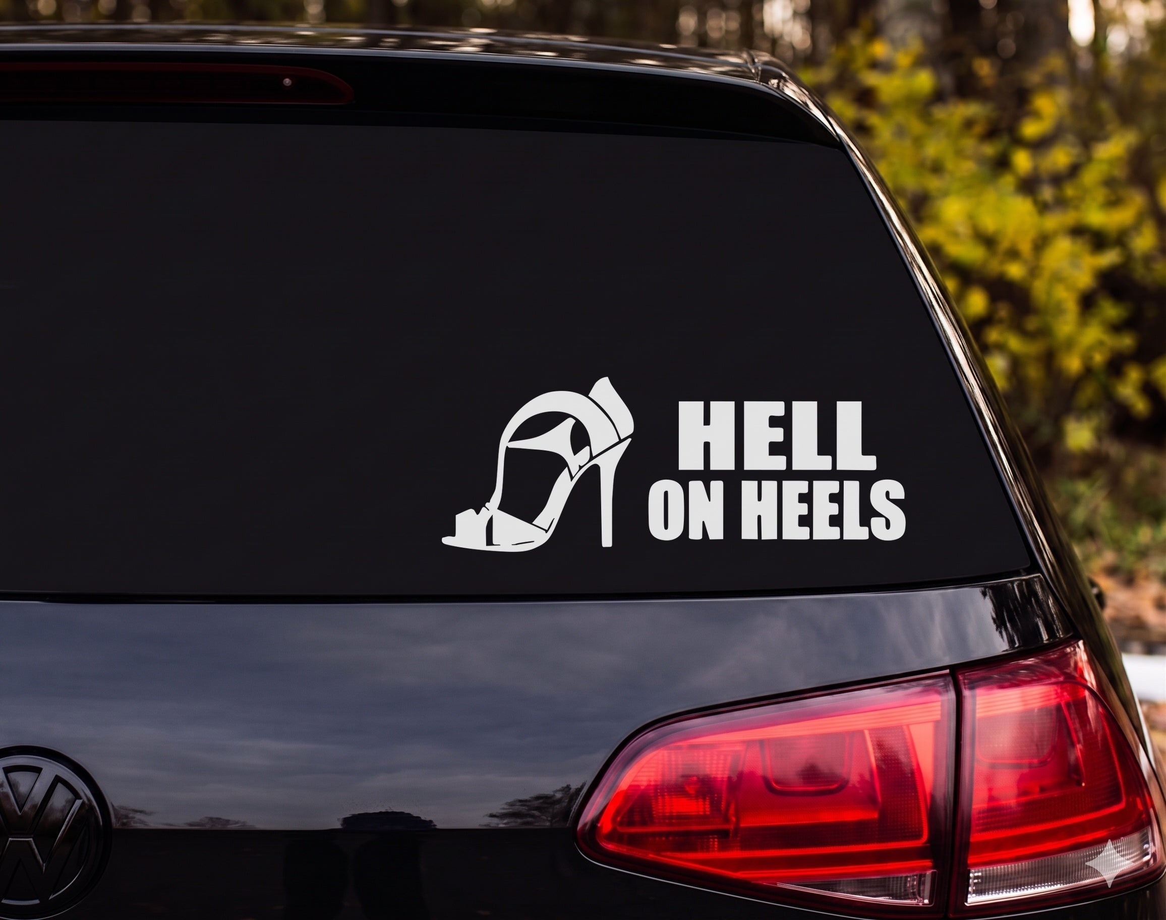 Hell on Heels High Heel Sandal Silhouette Vinyl Decal Sticker Car Window - White
