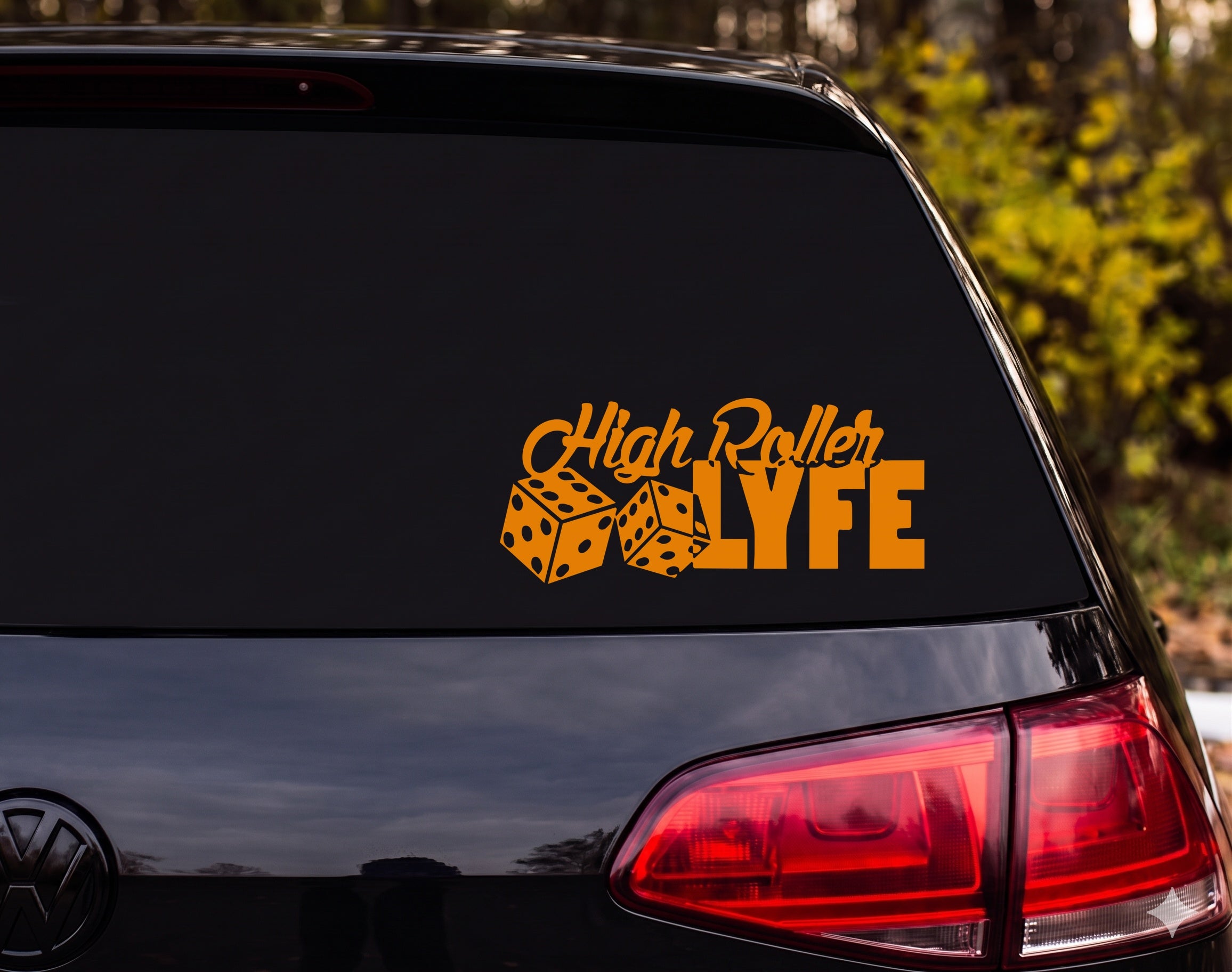 High Roller LYFE Tumbling Dice Vinyl Decal Sticker Car Window Laptop - Orange