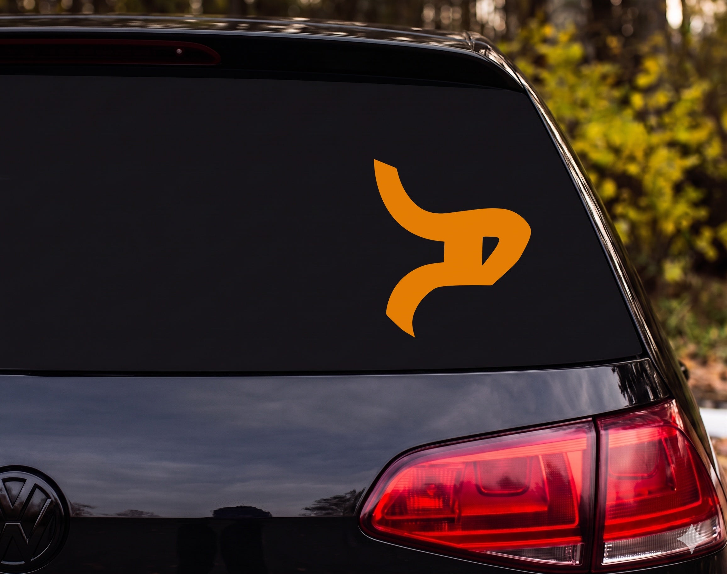 Hebrew Letter Shin Silhouette Calligraphy Fluid Ribbon Style Vinyl Decal Sticker - Orange