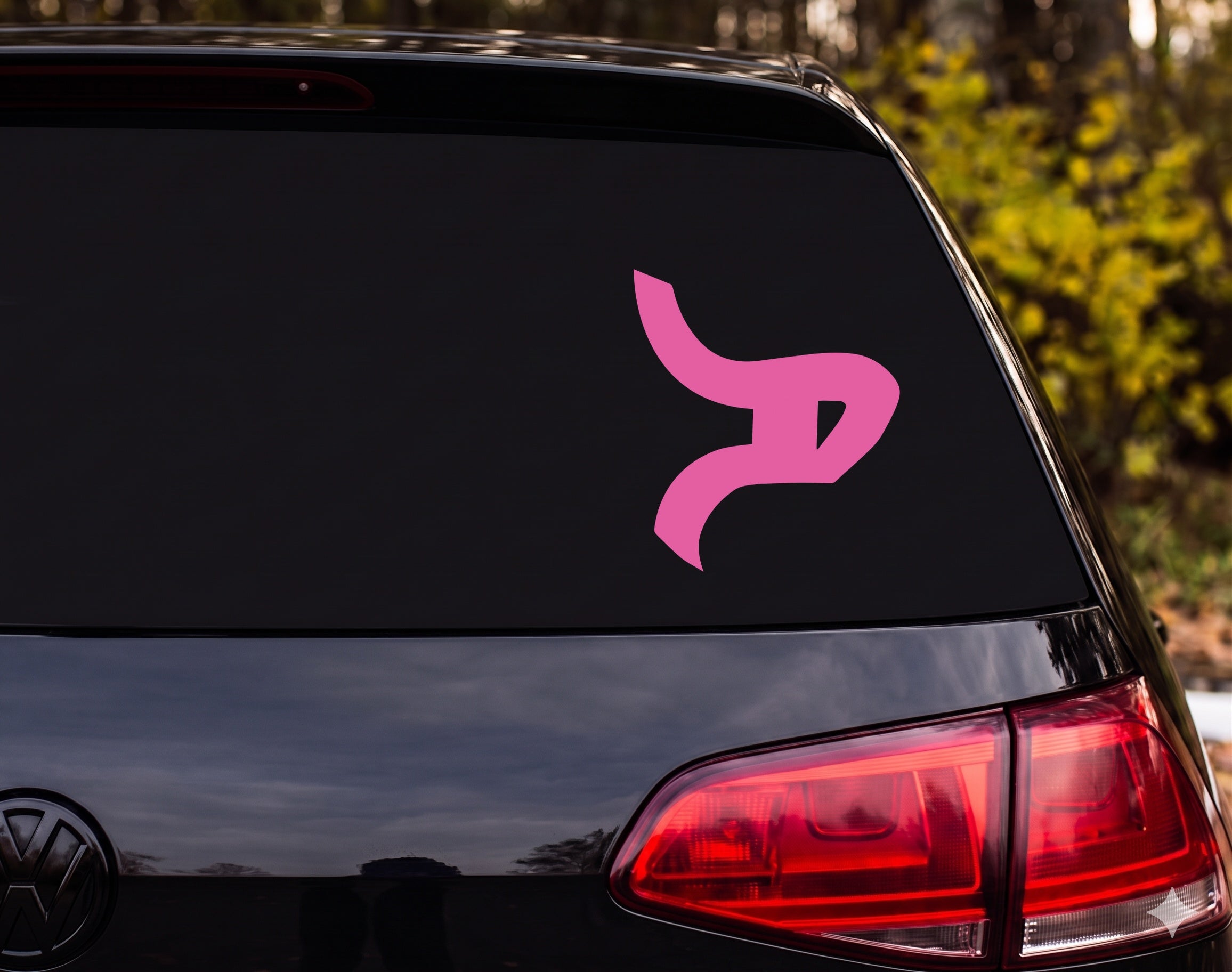 Hebrew Letter Shin Silhouette Calligraphy Fluid Ribbon Style Vinyl Decal Sticker - Pink