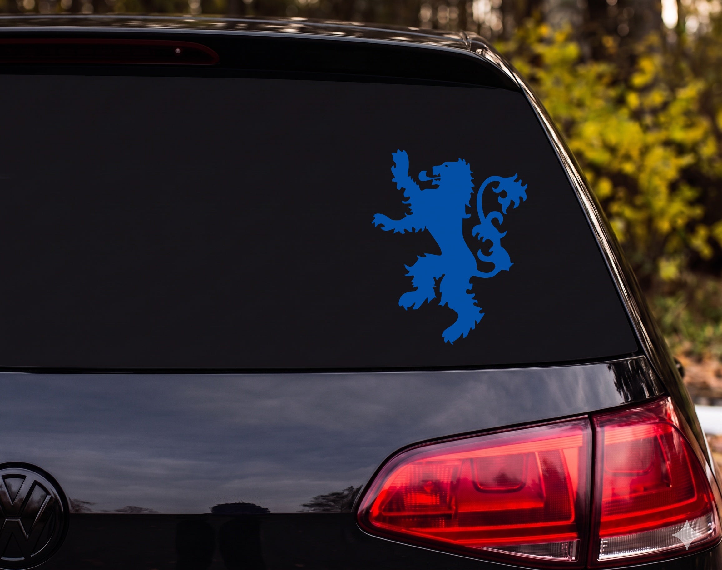 Heraldic Lion Rampant Silhouette Ornate Tail Spiky Mane Vinyl Decal Sticker - Blue
