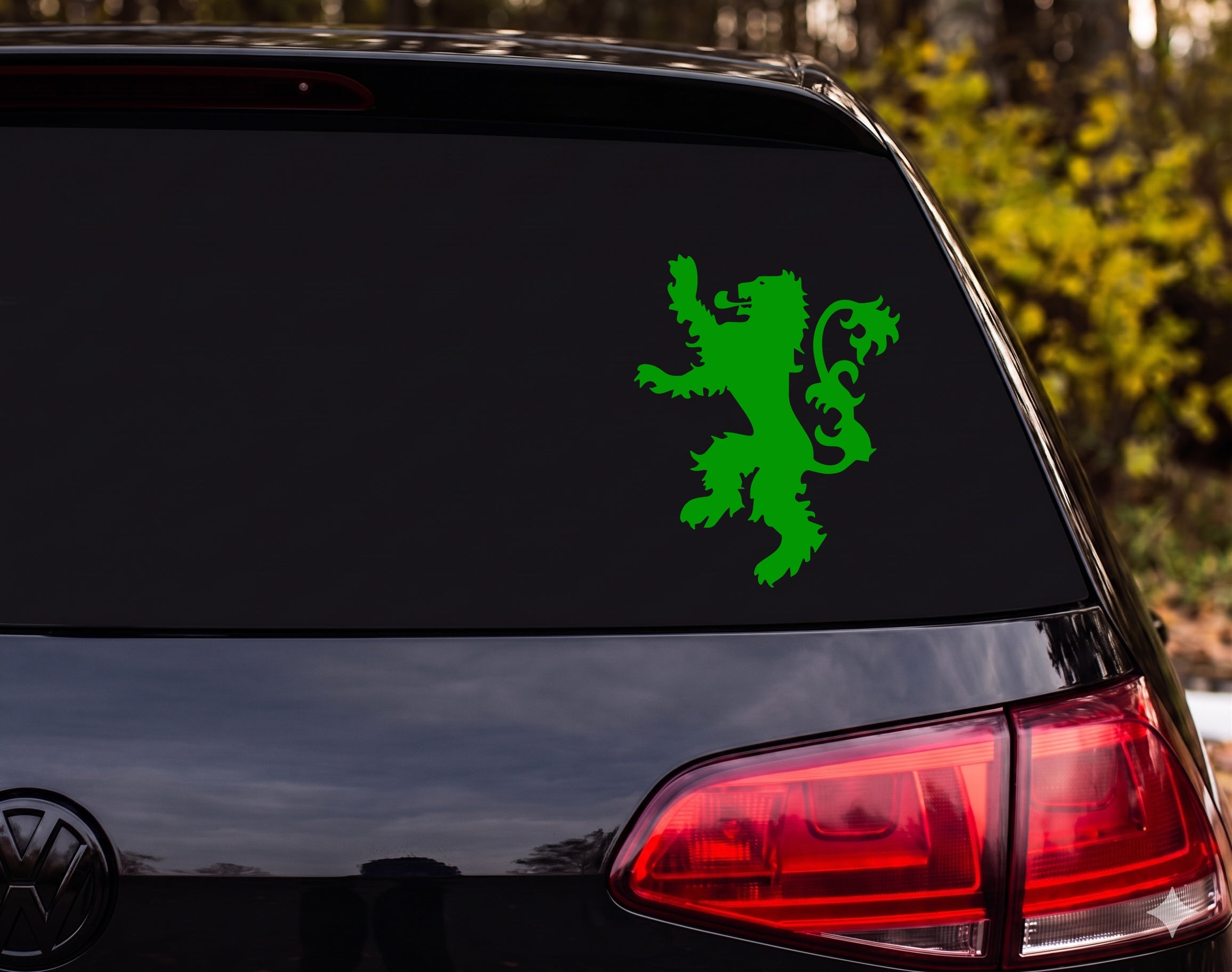 Heraldic Lion Rampant Silhouette Ornate Tail Spiky Mane Vinyl Decal Sticker - Green