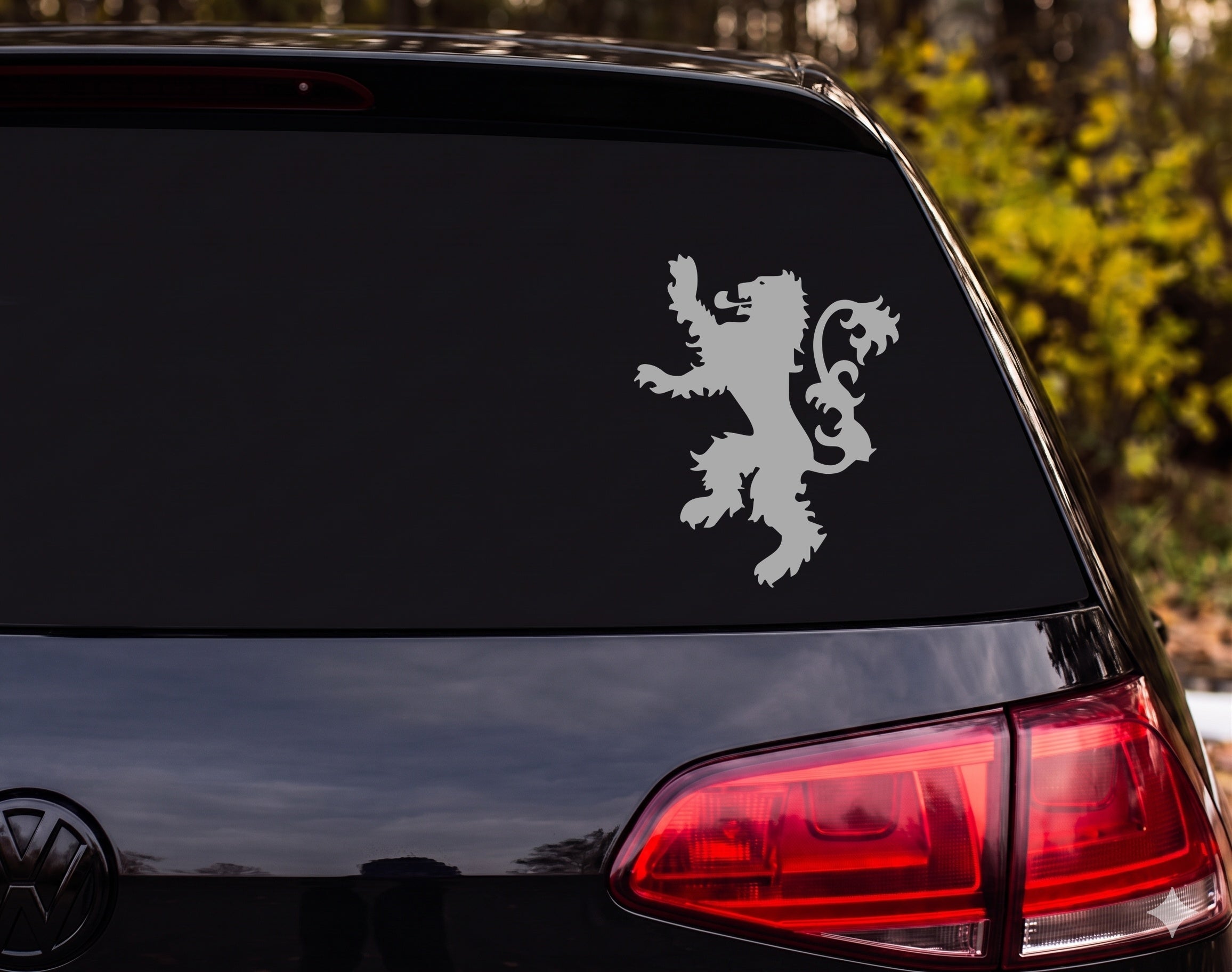 Heraldic Lion Rampant Silhouette Ornate Tail Spiky Mane Vinyl Decal Sticker - Silver