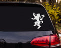 Heraldic Lion Rampant Silhouette Ornate Tail Spiky Mane Vinyl Decal Sticker - White
