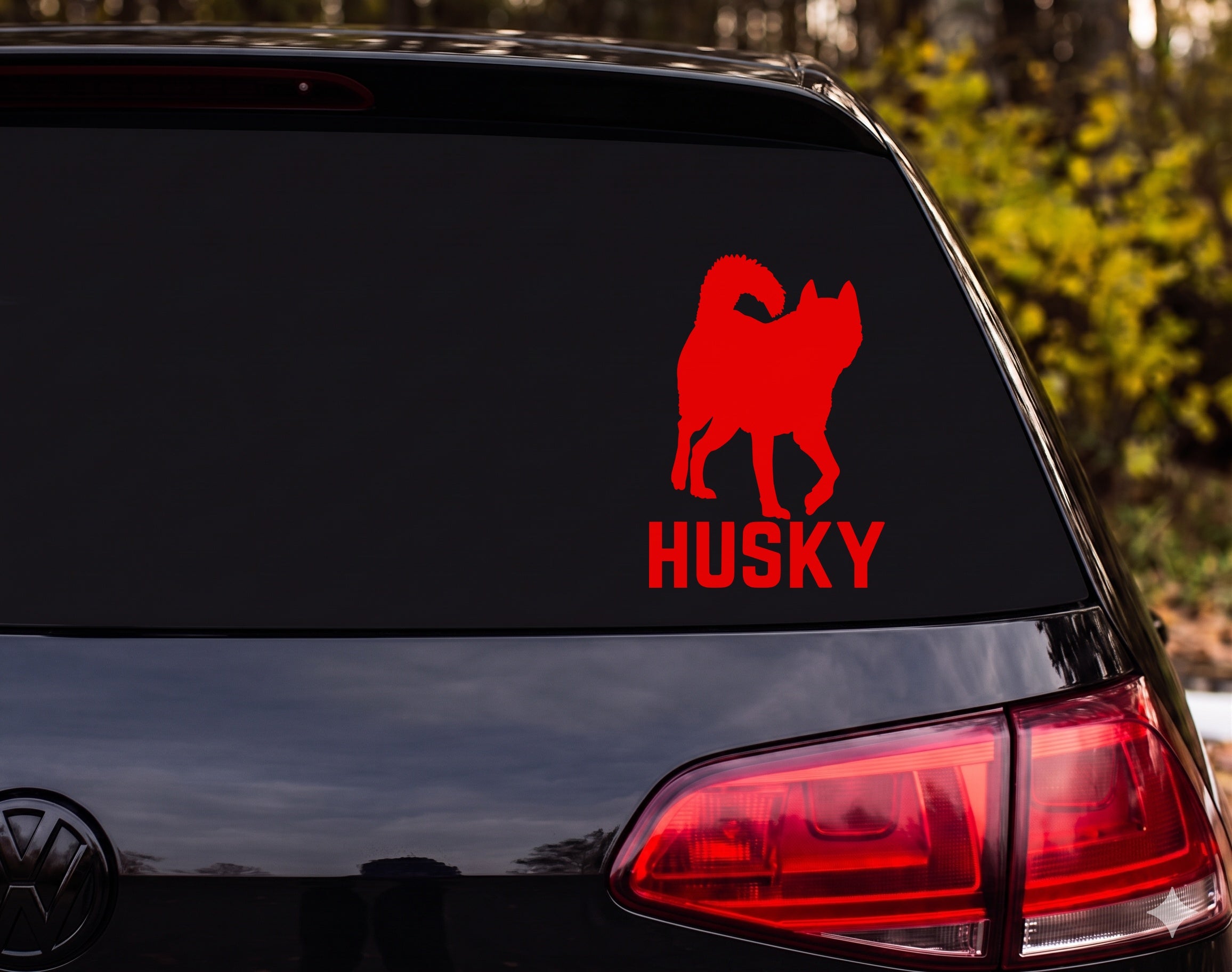 Husky Dog Standing Silhouette Curled Tail HUSKY Vinyl Decal Sticker Car Window - Red