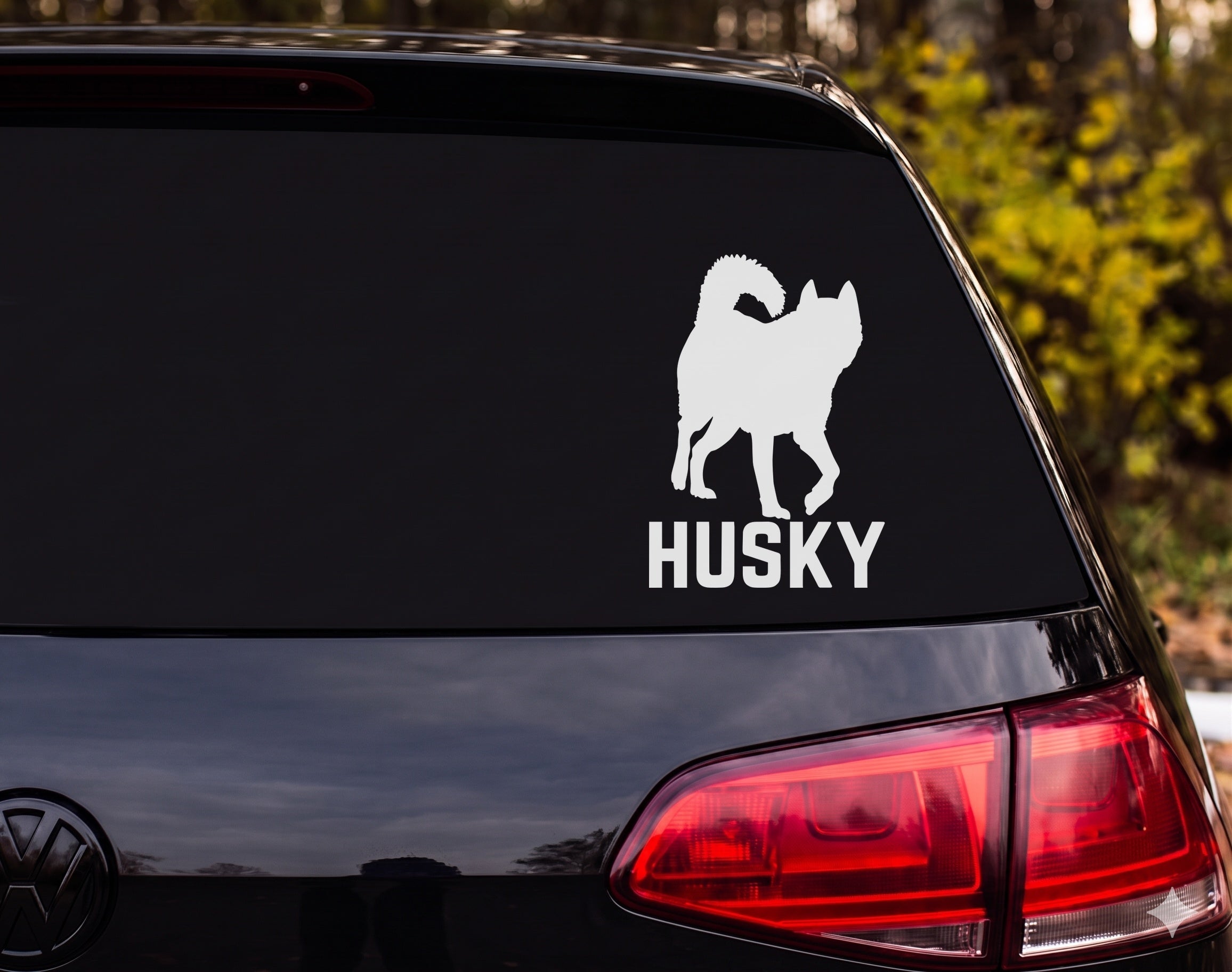 Husky Dog Standing Silhouette Curled Tail HUSKY Vinyl Decal Sticker Car Window - White