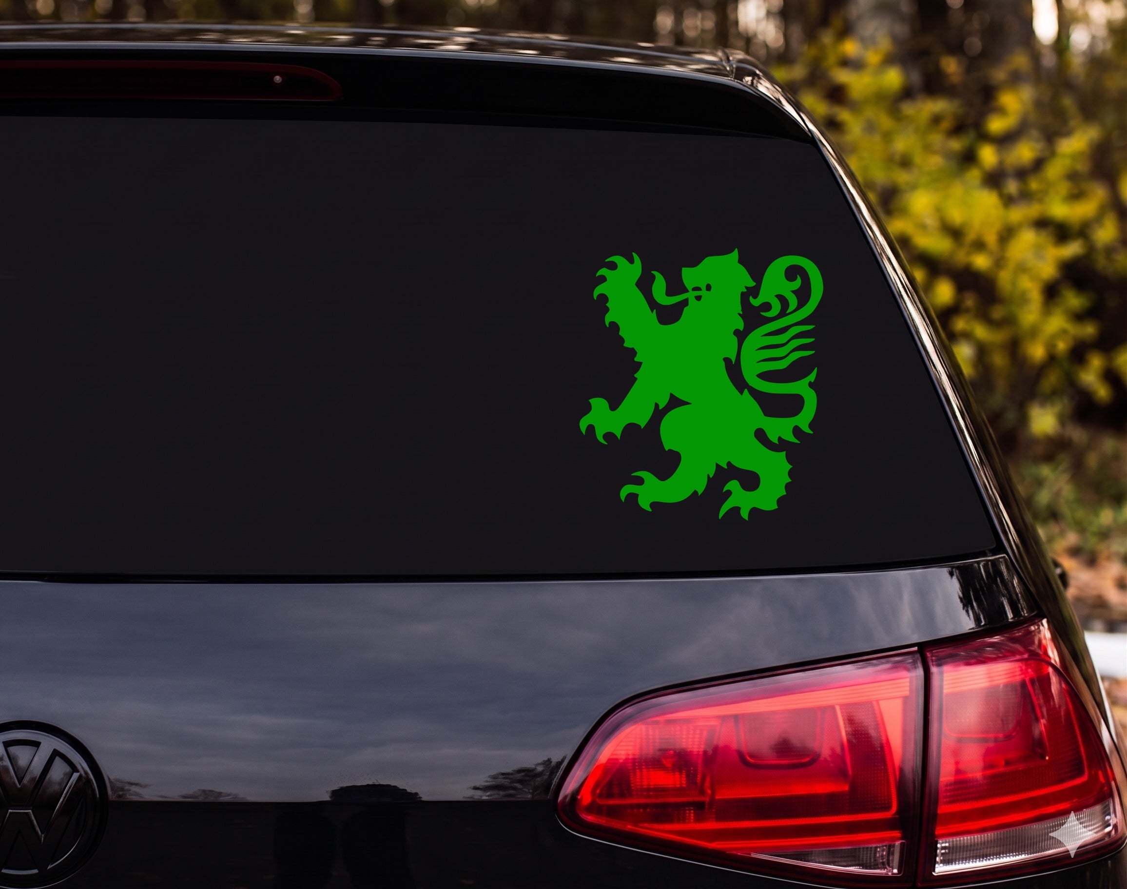 Heraldic Lion Rampant Silhouette Rearing Claws Mane Vinyl Decal Sticker - Green