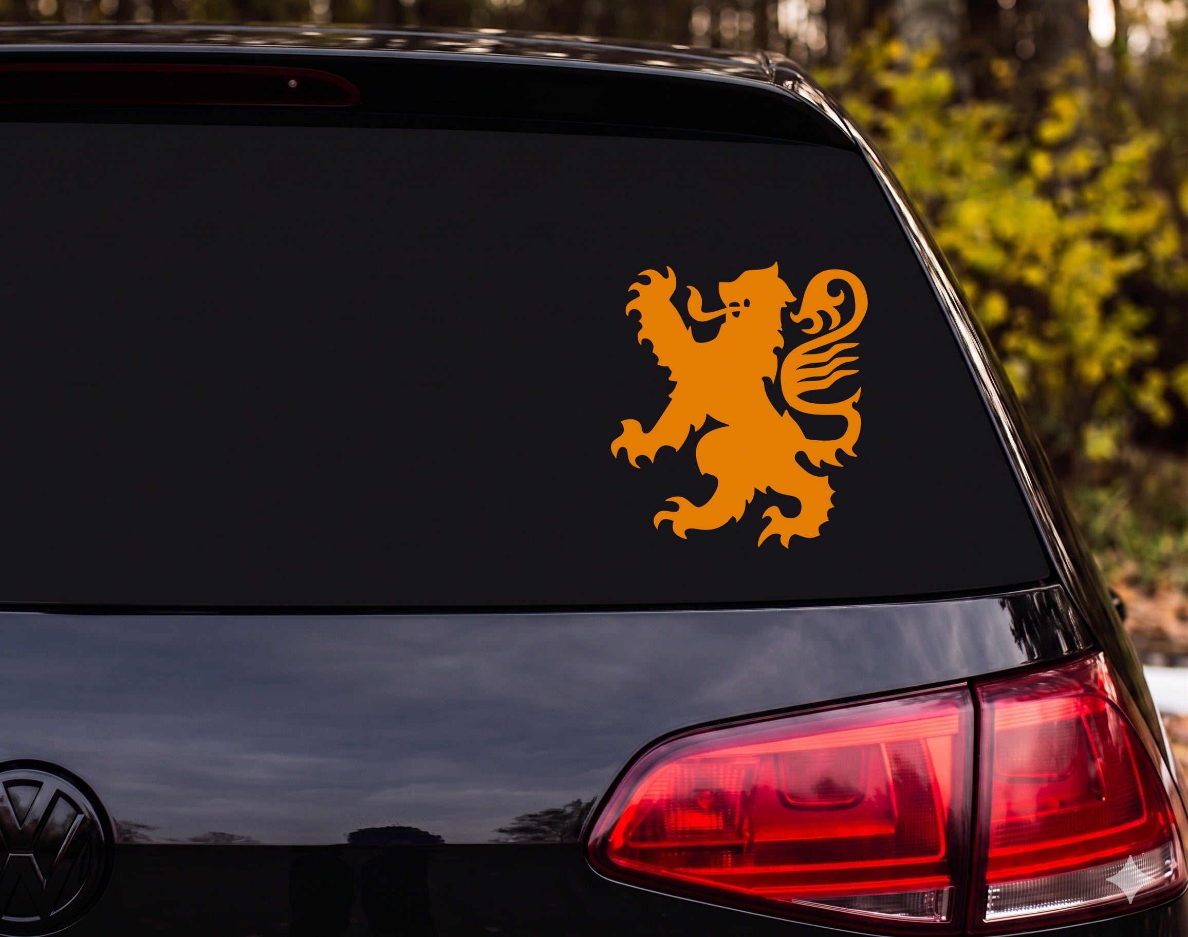 Heraldic Lion Rampant Silhouette Rearing Claws Mane Vinyl Decal Sticker - Orange