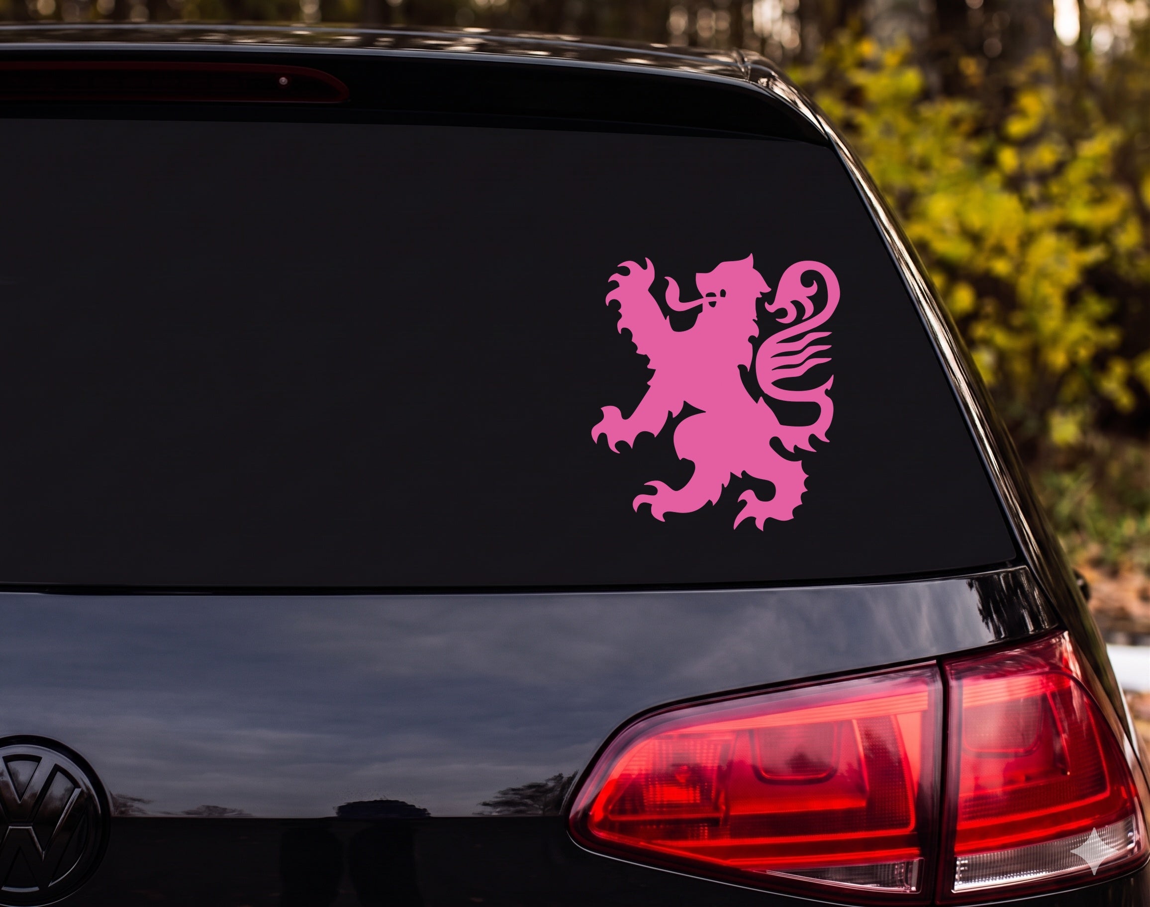 Heraldic Lion Rampant Silhouette Rearing Claws Mane Vinyl Decal Sticker - Pink