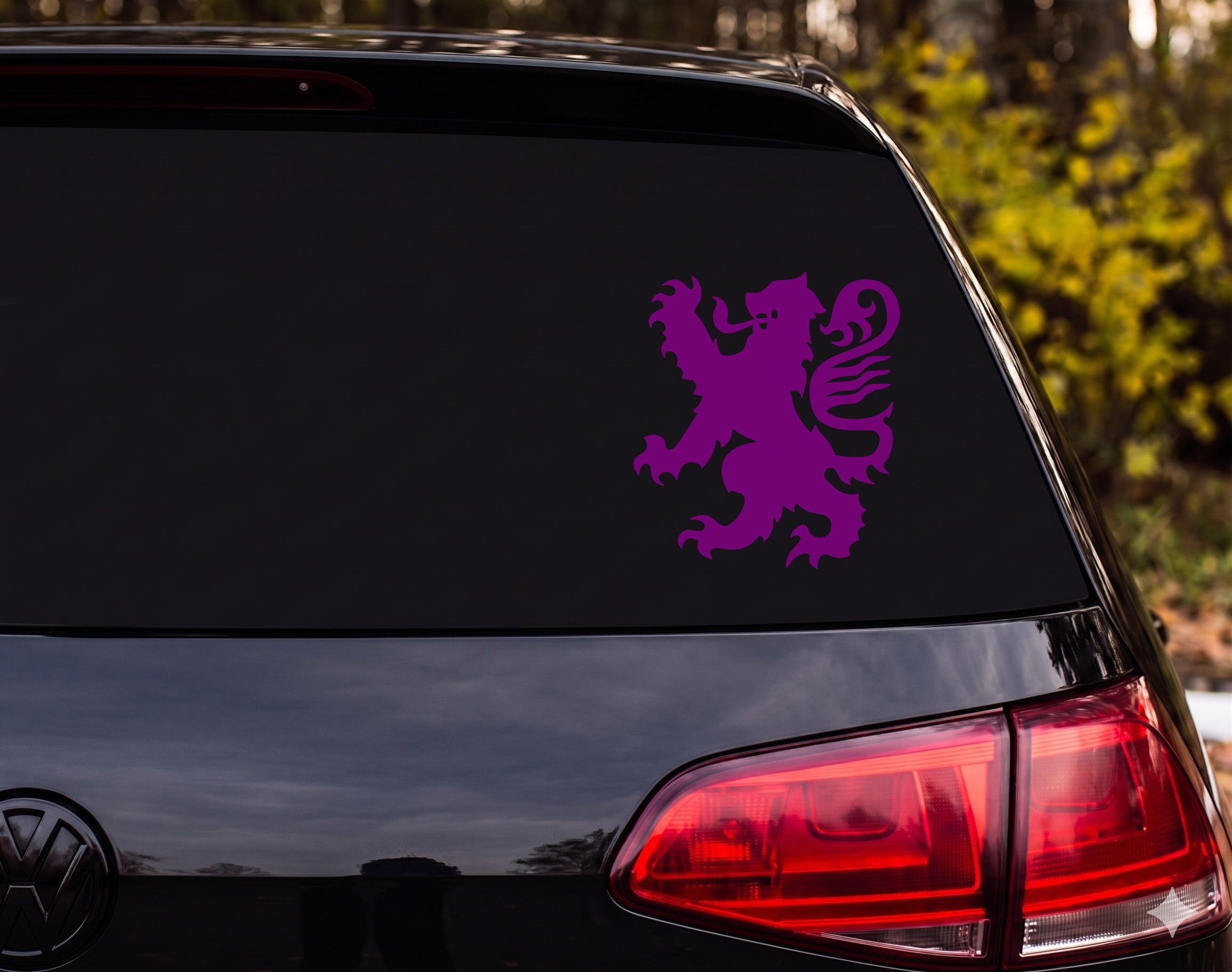Heraldic Lion Rampant Silhouette Rearing Claws Mane Vinyl Decal Sticker - Purple