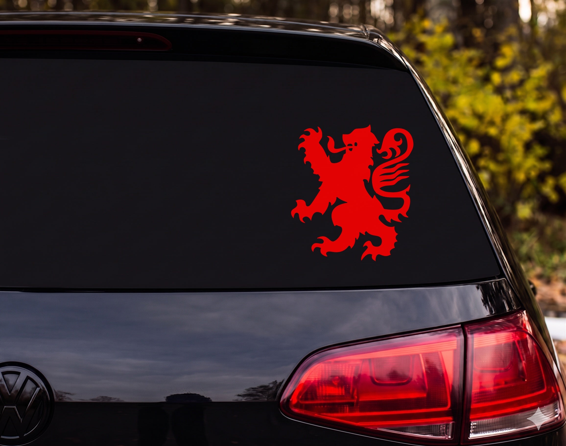 Heraldic Lion Rampant Silhouette Rearing Claws Mane Vinyl Decal Sticker - Red