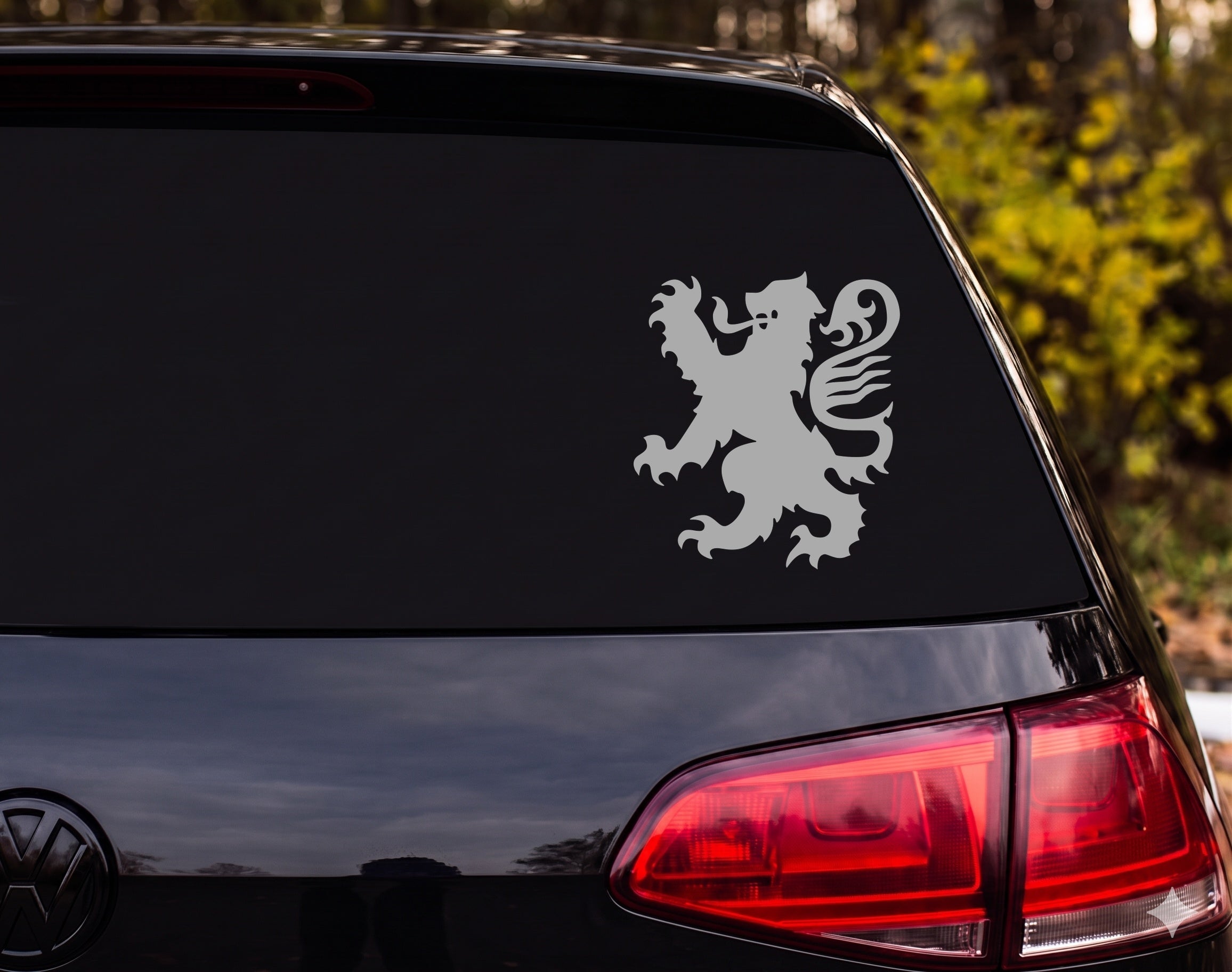 Heraldic Lion Rampant Silhouette Rearing Claws Mane Vinyl Decal Sticker - Silver