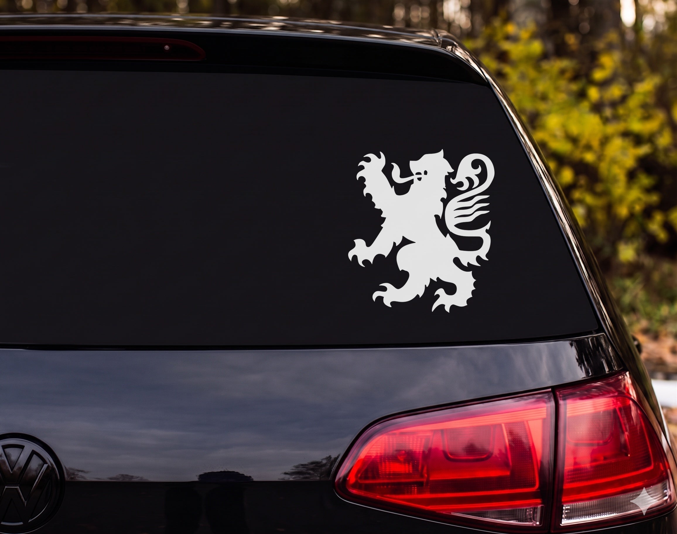 Heraldic Lion Rampant Silhouette Rearing Claws Mane Vinyl Decal Sticker - White