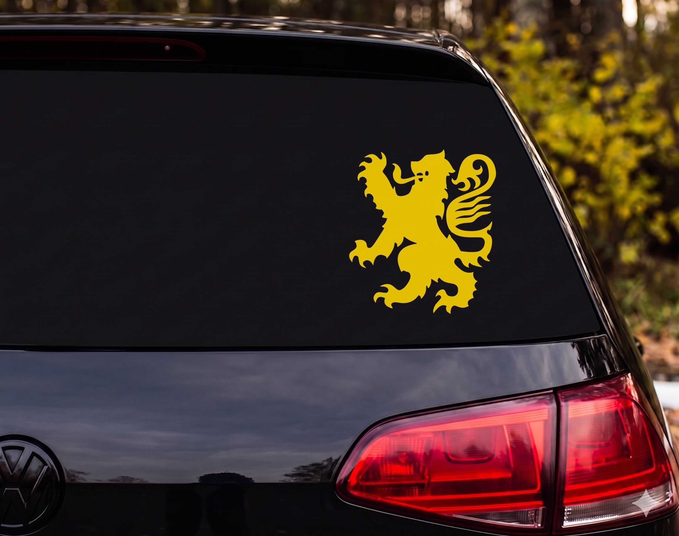 Heraldic Lion Rampant Silhouette Rearing Claws Mane Vinyl Decal Sticker - Yellow