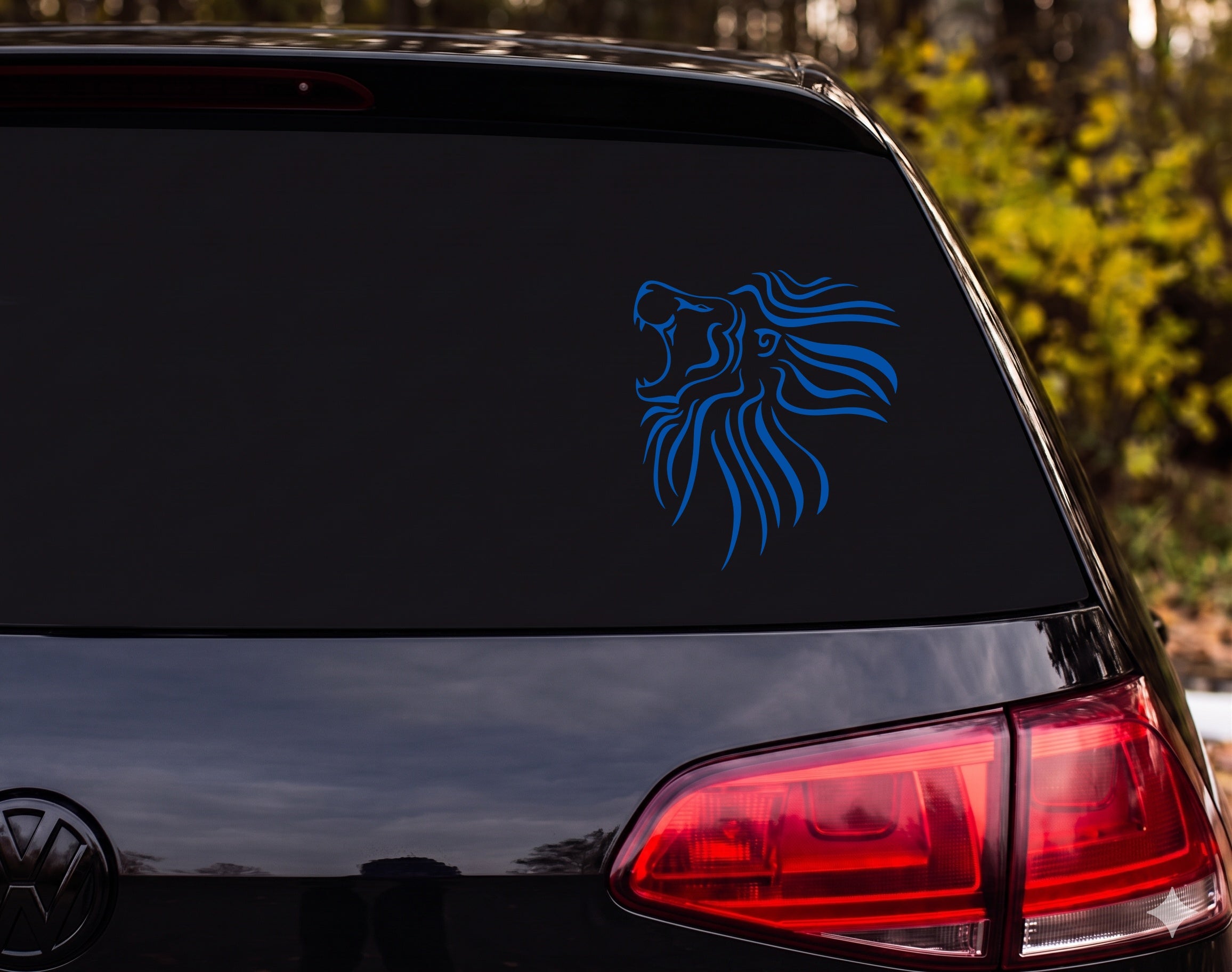 Tribal Lion Head Profile Roaring Silhouette Bold Line Art Vinyl Decal Sticker - Blue