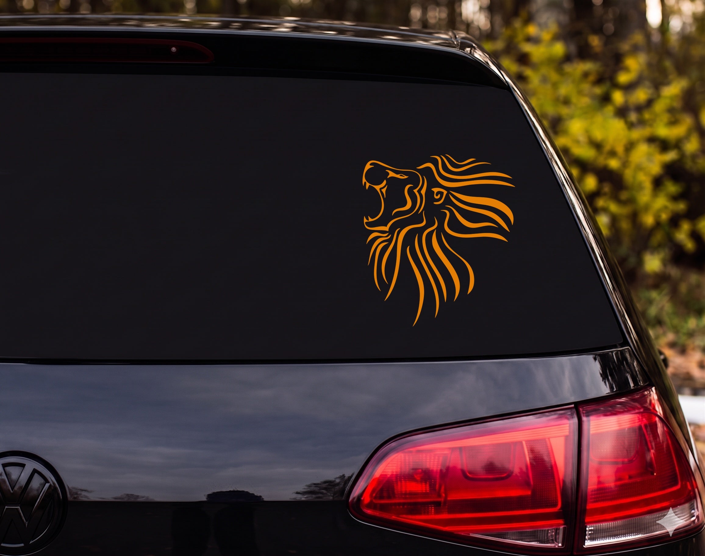 Tribal Lion Head Profile Roaring Silhouette Bold Line Art Vinyl Decal Sticker - Orange