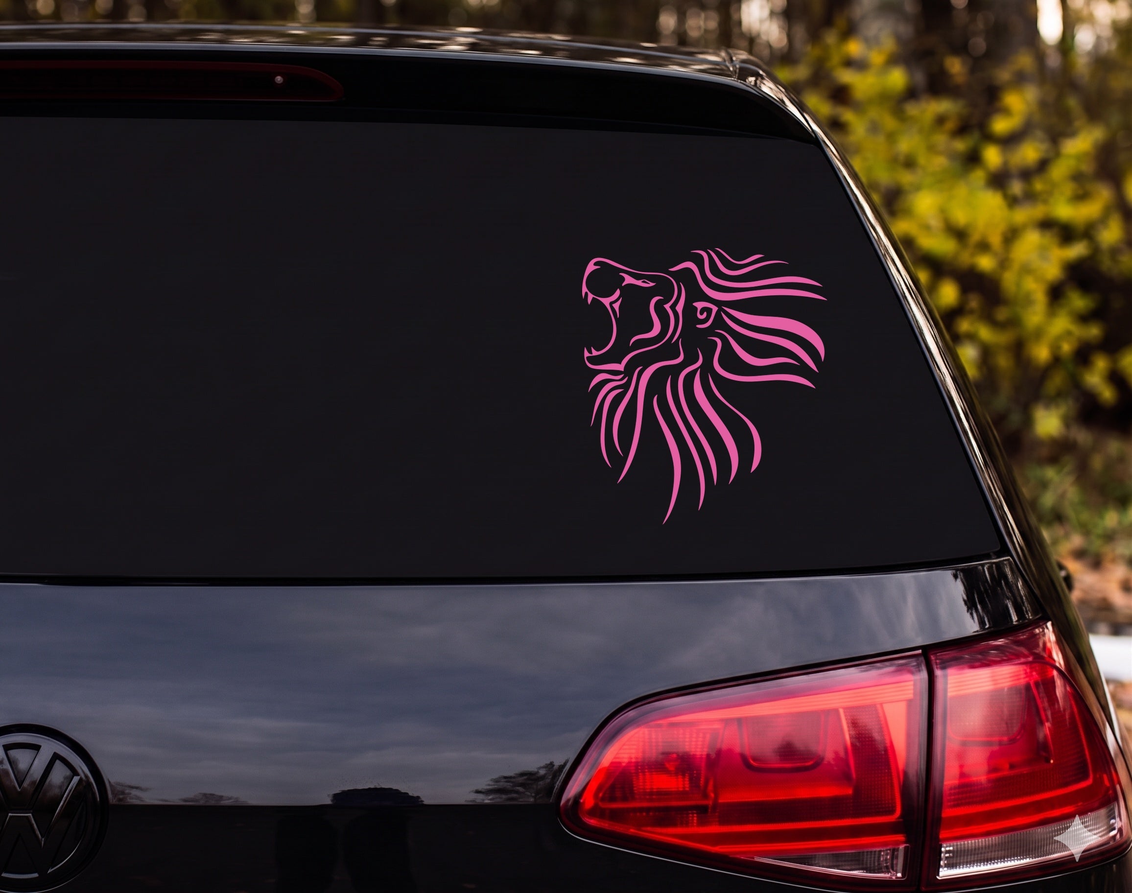 Tribal Lion Head Profile Roaring Silhouette Bold Line Art Vinyl Decal Sticker - Pink