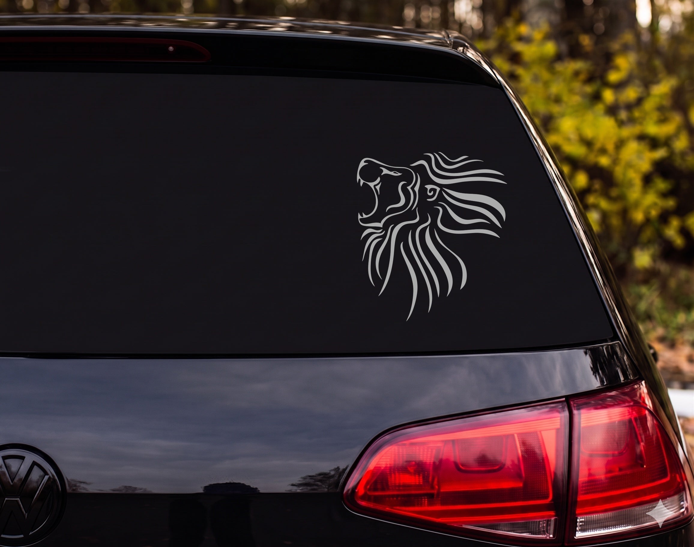 Tribal Lion Head Profile Roaring Silhouette Bold Line Art Vinyl Decal Sticker - Silver