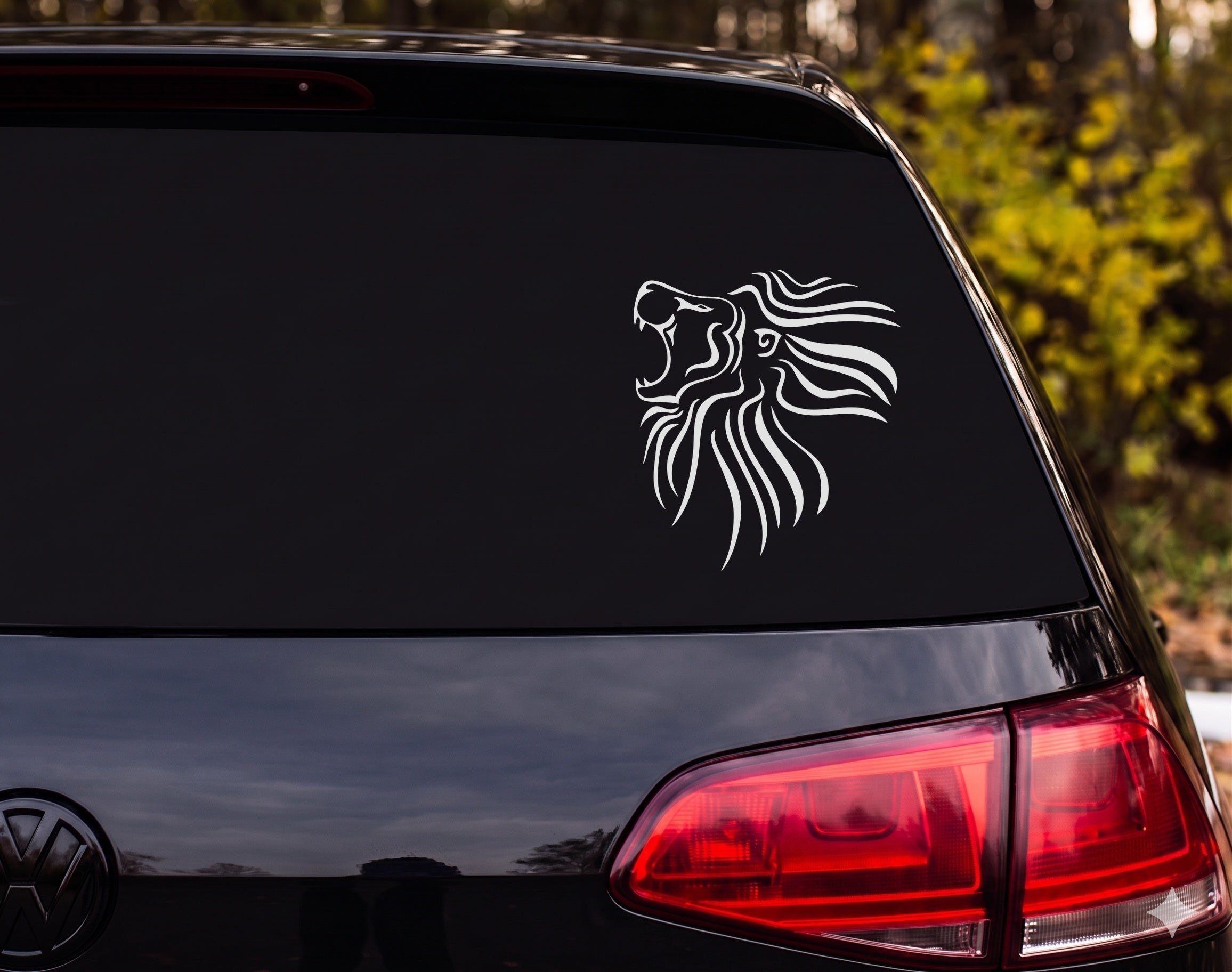 Tribal Lion Head Profile Roaring Silhouette Bold Line Art Vinyl Decal Sticker - White