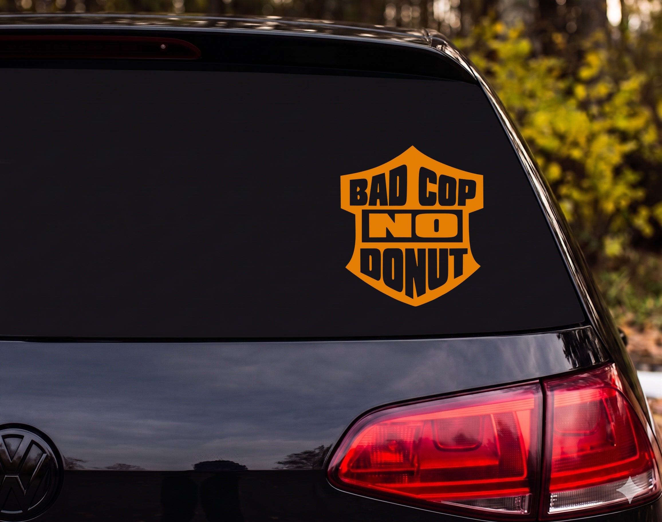 BAD COP NO DONUT Police Shield Badge Vinyl Decal Sticker Car Window Laptop - Orange
