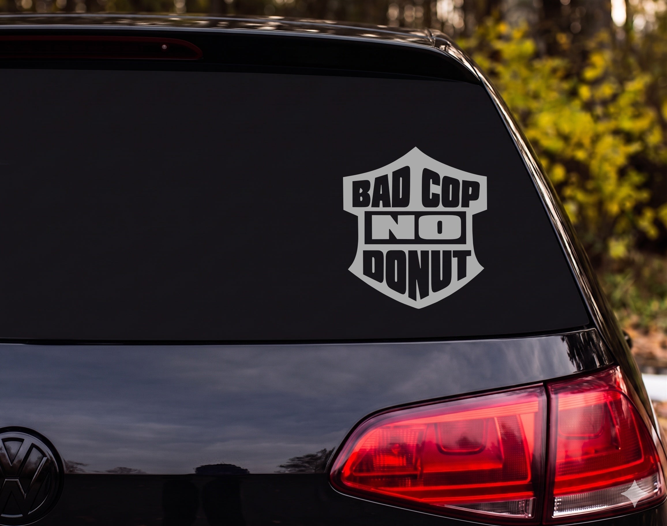 BAD COP NO DONUT Police Shield Badge Vinyl Decal Sticker Car Window Laptop - Silver