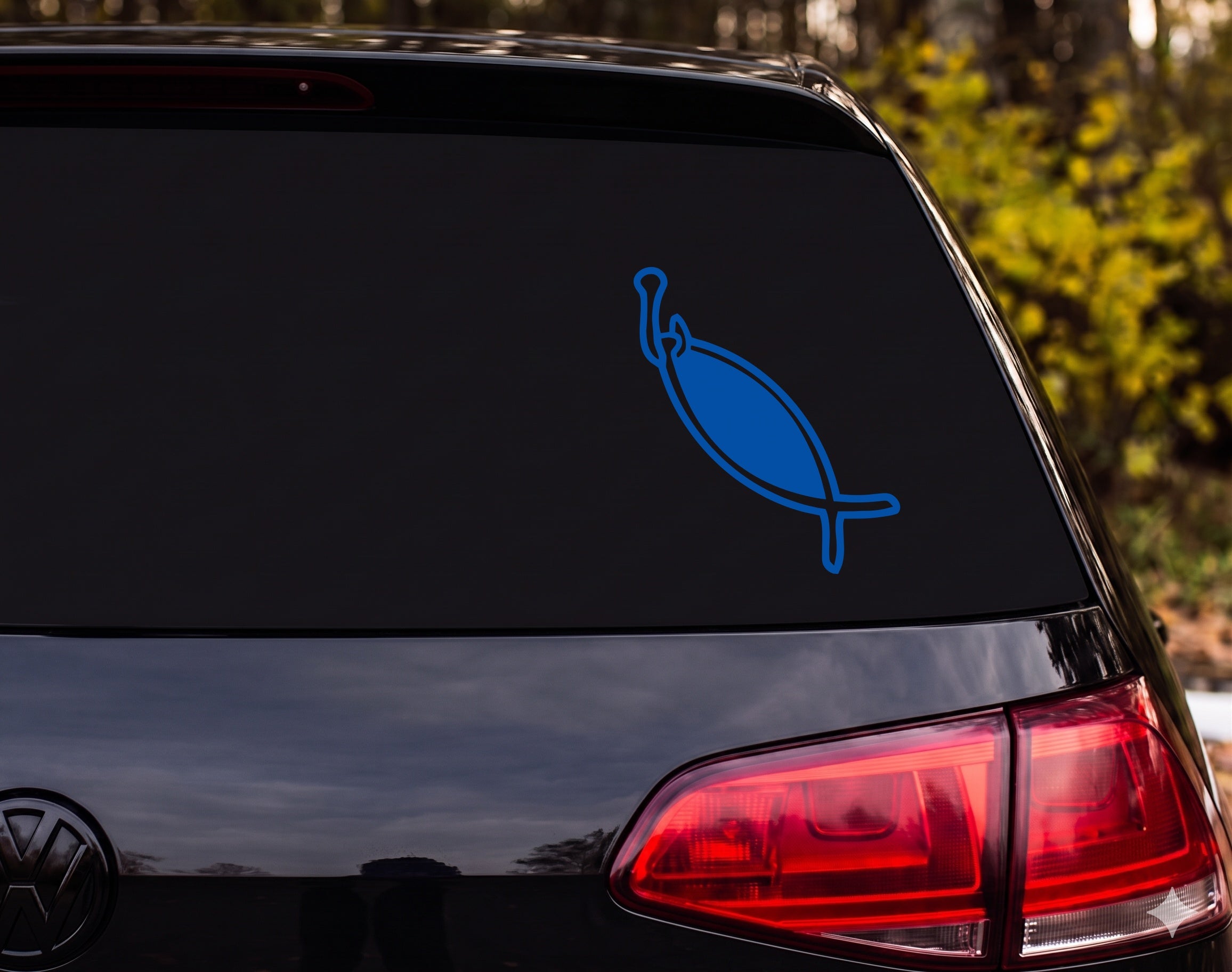 Fishing Lure Spoon Bait Bold Outline Diagonal Vinyl Decal Sticker Car Laptop - Blue