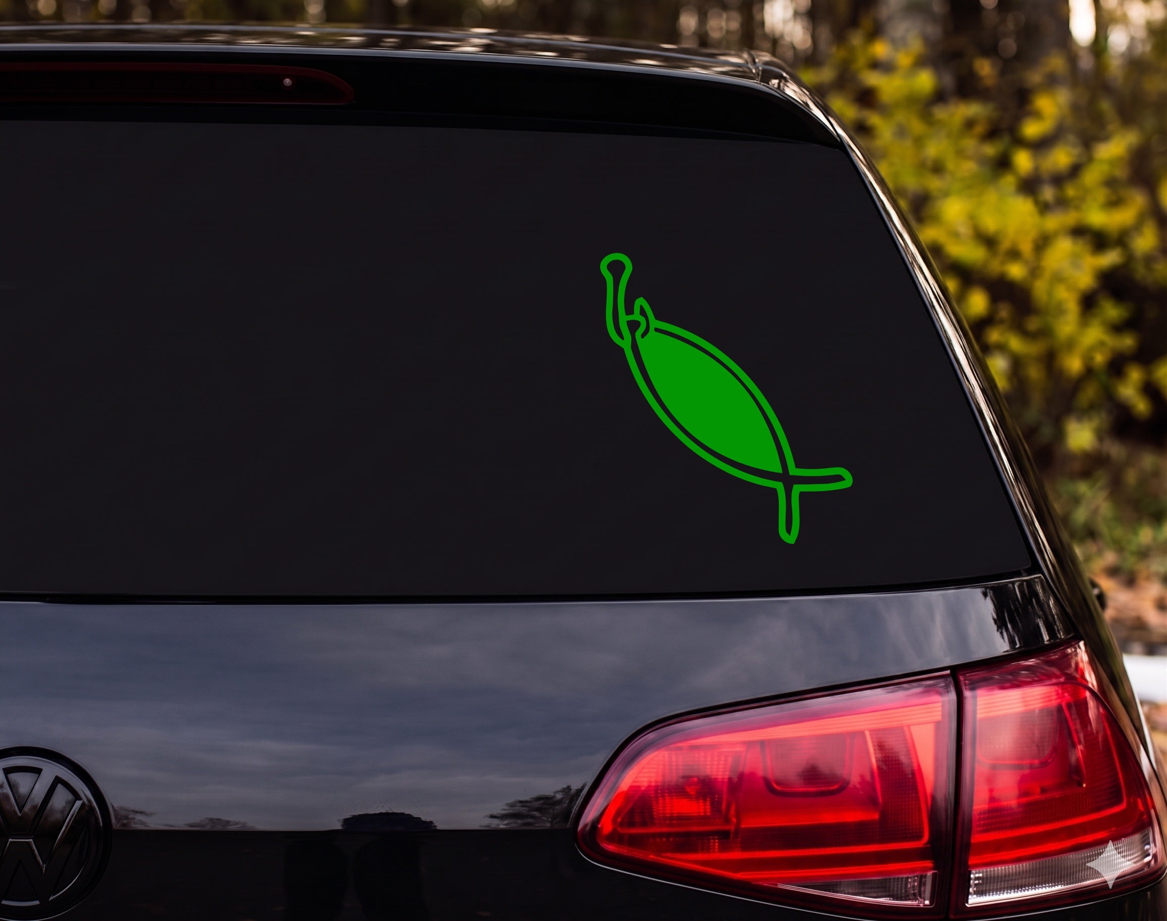 Fishing Lure Spoon Bait Bold Outline Diagonal Vinyl Decal Sticker Car Laptop - Green