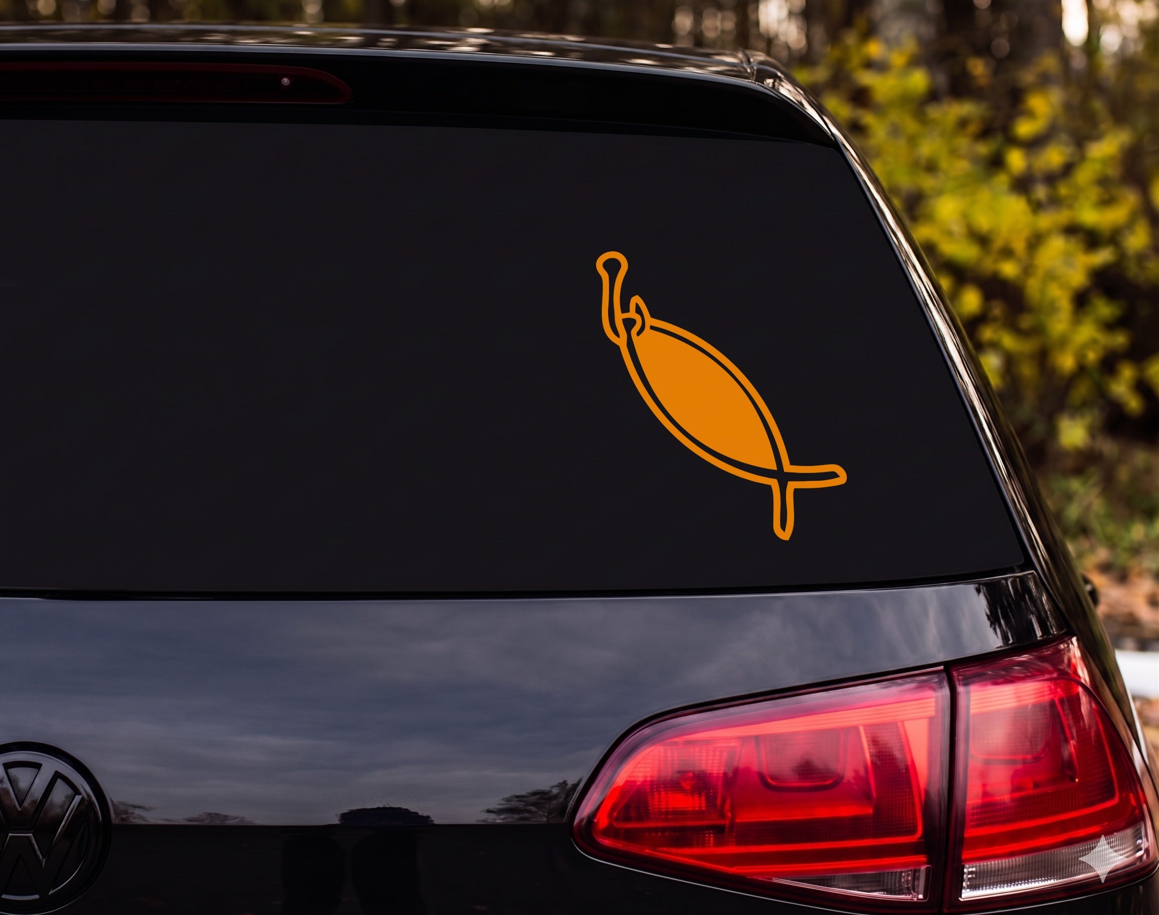 Fishing Lure Spoon Bait Bold Outline Diagonal Vinyl Decal Sticker Car Laptop - Orange