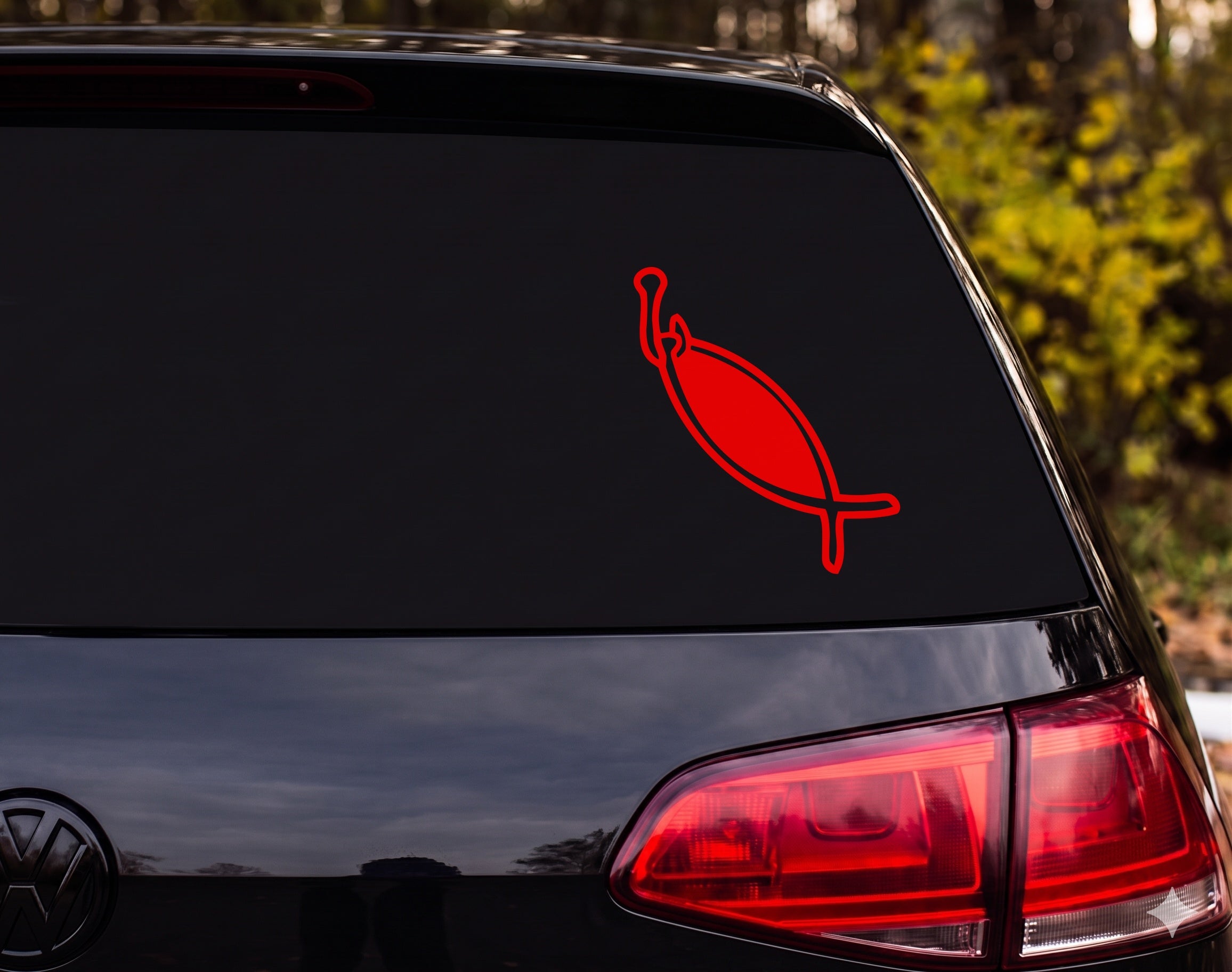 Fishing Lure Spoon Bait Bold Outline Diagonal Vinyl Decal Sticker Car Laptop - Red