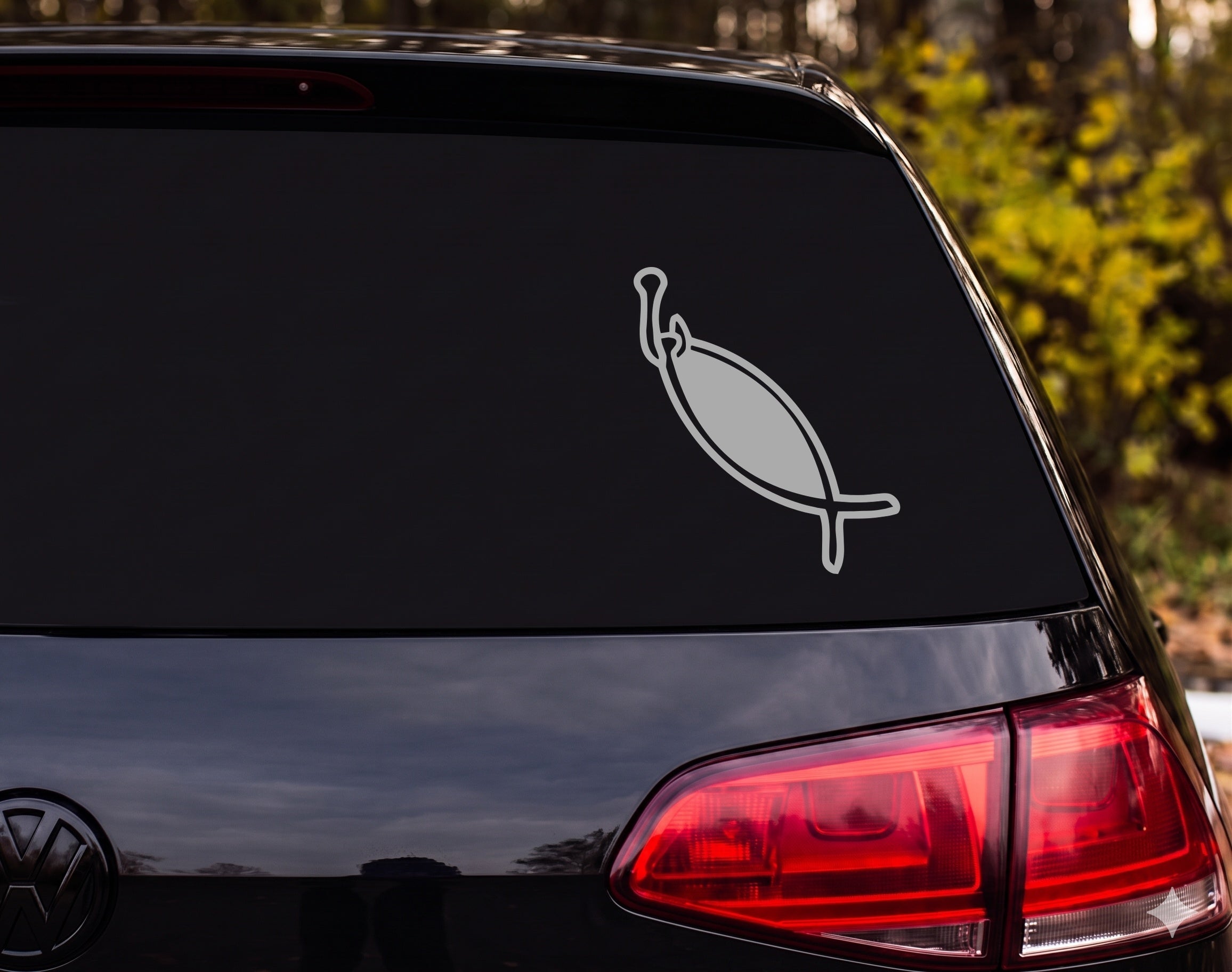 Fishing Lure Spoon Bait Bold Outline Diagonal Vinyl Decal Sticker Car Laptop - Silver
