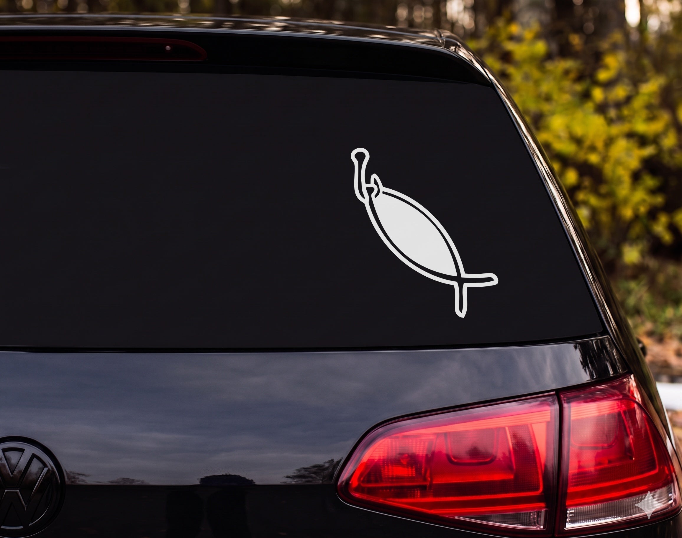 Fishing Lure Spoon Bait Bold Outline Diagonal Vinyl Decal Sticker Car Laptop - White
