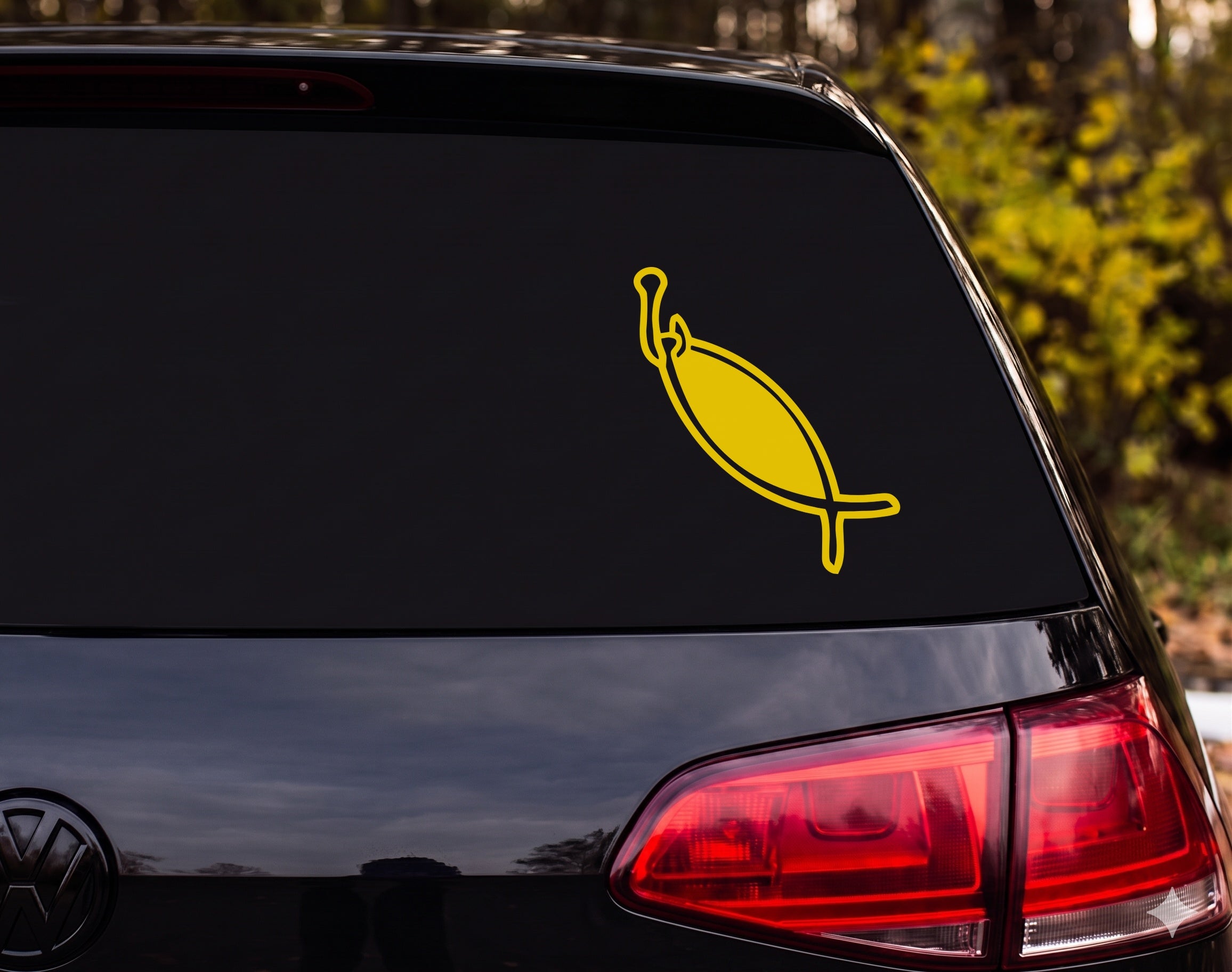 Fishing Lure Spoon Bait Bold Outline Diagonal Vinyl Decal Sticker Car Laptop - Yellow
