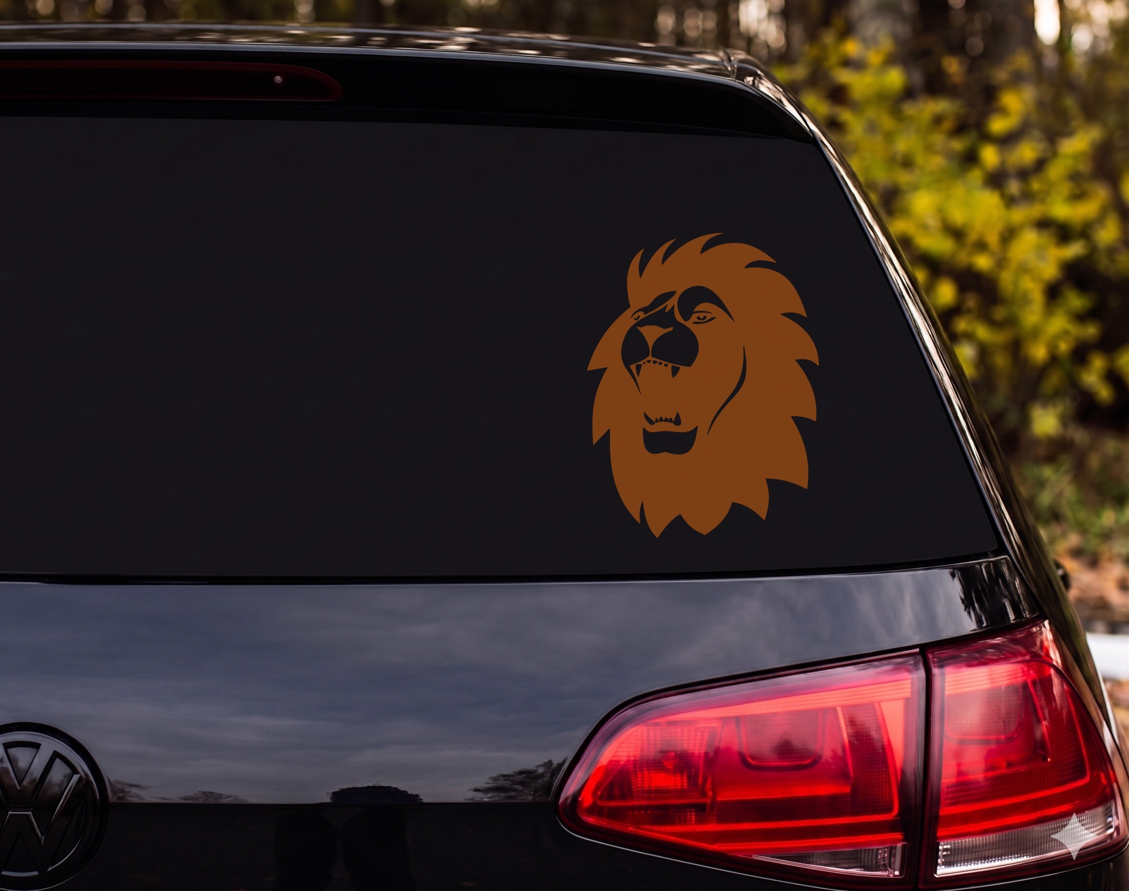 Roaring Male Lion Head Profile Silhouette Mane Fangs Vinyl Decal Sticker Car - Brown