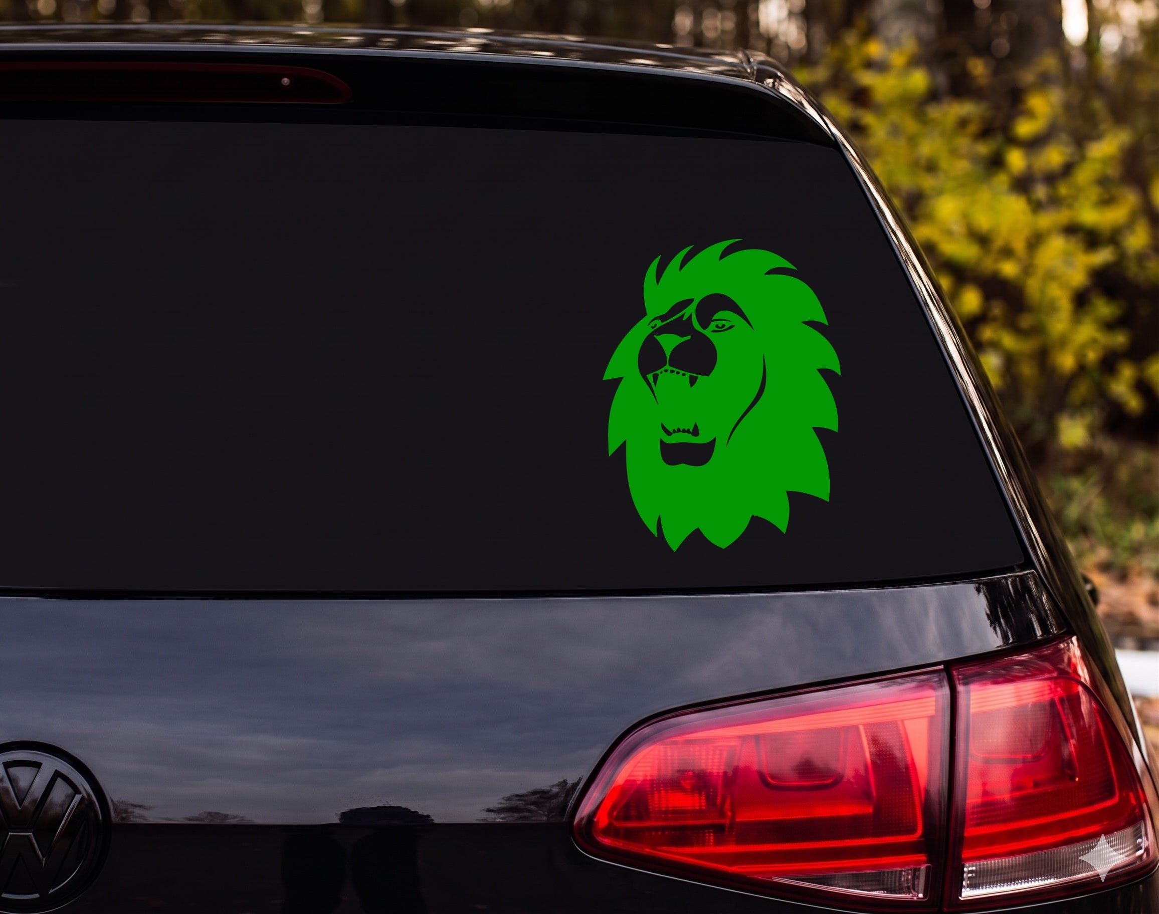 Roaring Male Lion Head Profile Silhouette Mane Fangs Vinyl Decal Sticker Car - Green