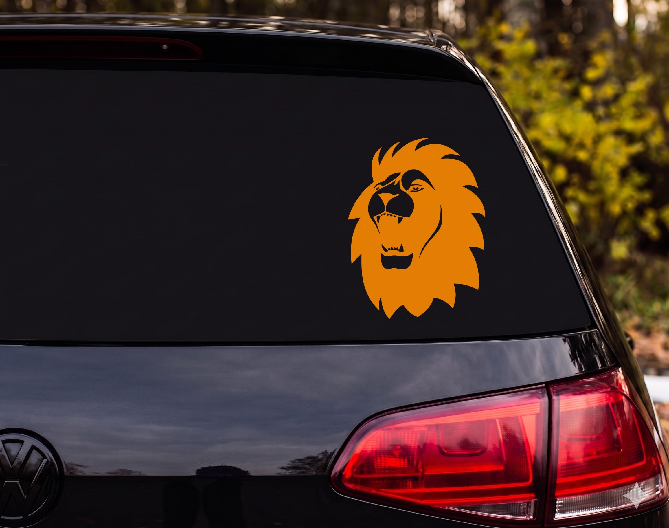 Roaring Male Lion Head Profile Silhouette Mane Fangs Vinyl Decal Sticker Car - Orange