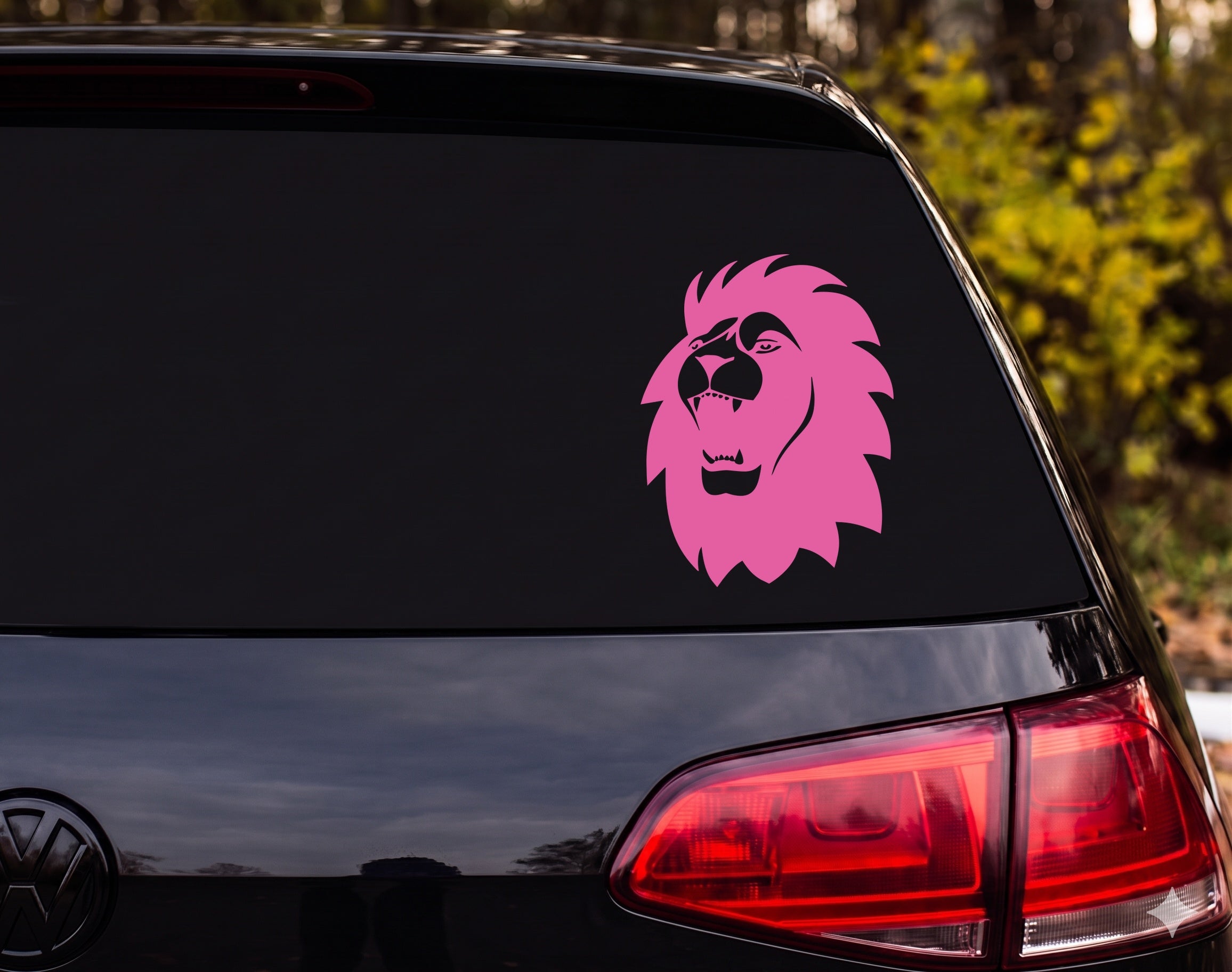 Roaring Male Lion Head Profile Silhouette Mane Fangs Vinyl Decal Sticker Car - Pink