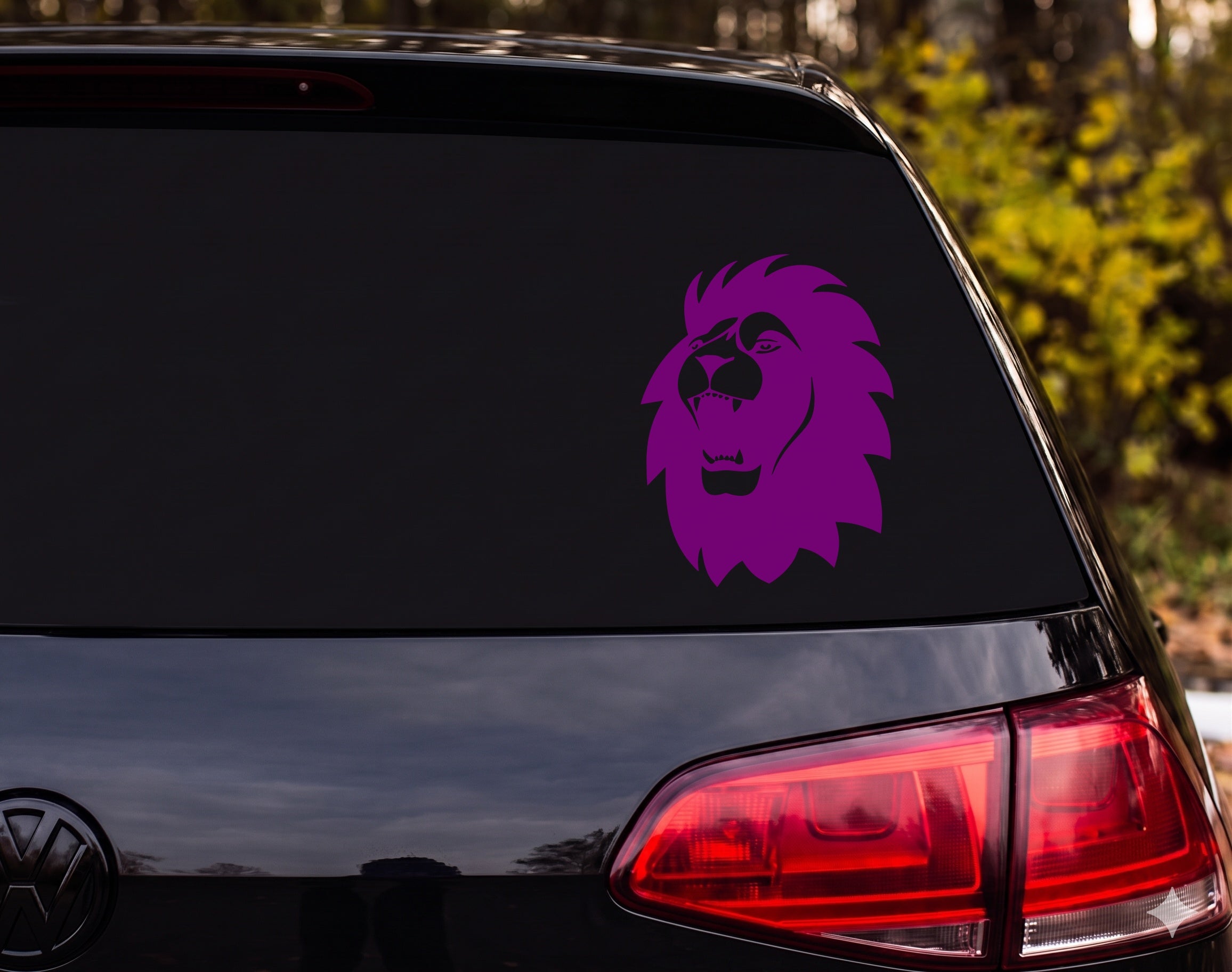 Roaring Male Lion Head Profile Silhouette Mane Fangs Vinyl Decal Sticker Car - Purple
