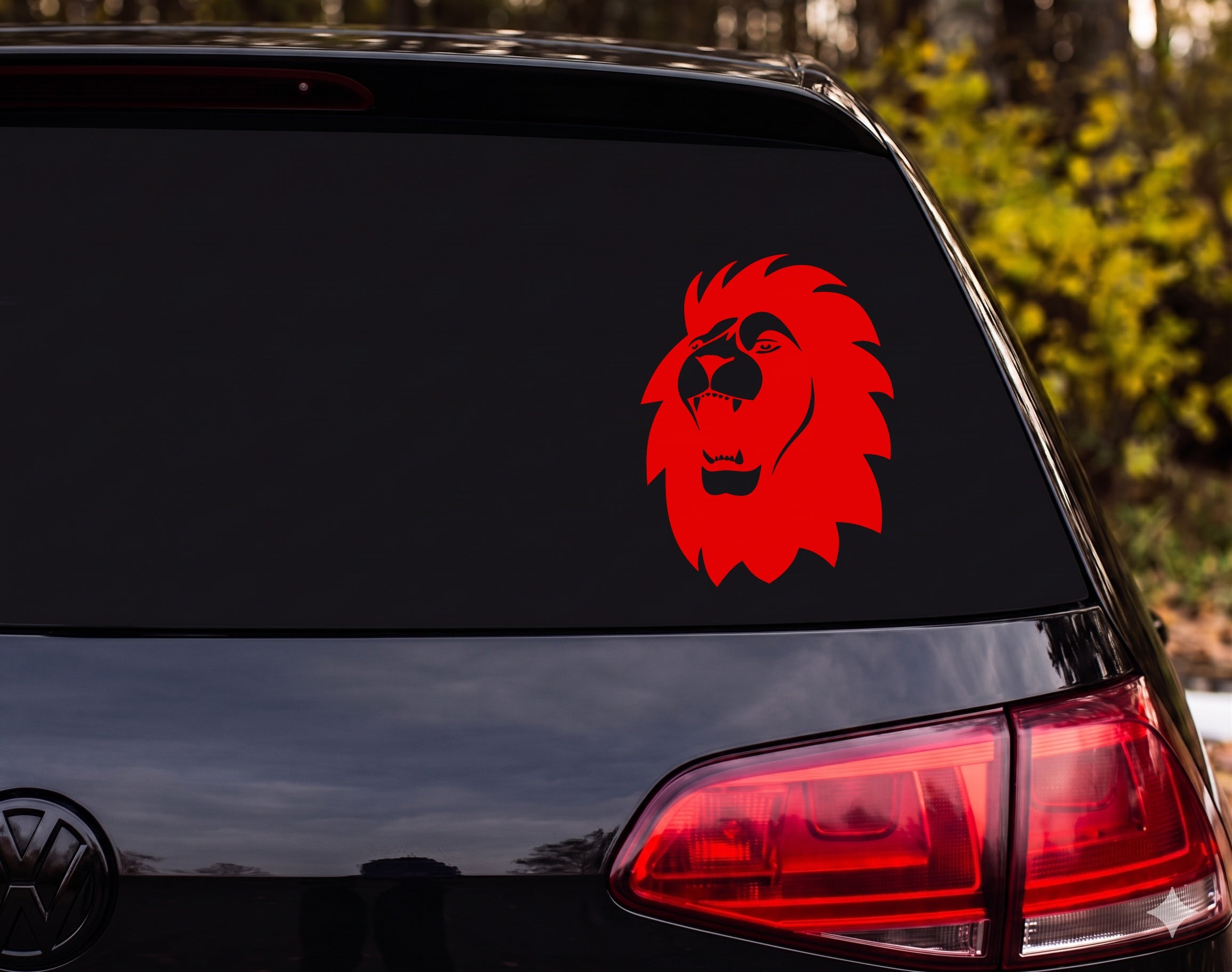 Roaring Male Lion Head Profile Silhouette Mane Fangs Vinyl Decal Sticker Car - Red
