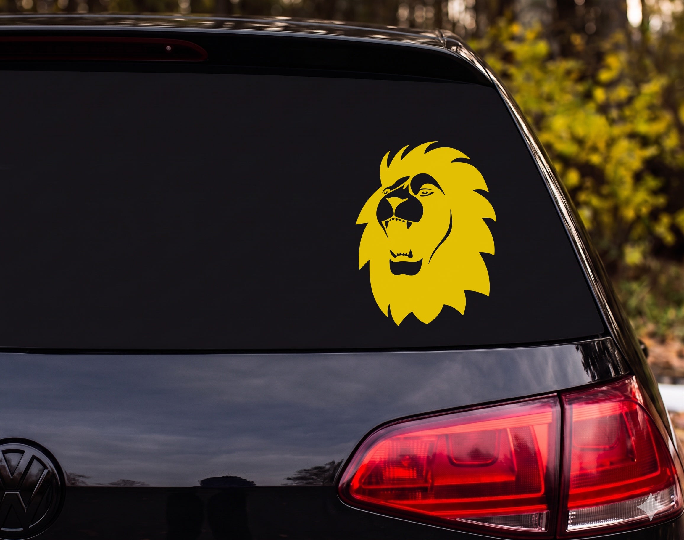 Roaring Male Lion Head Profile Silhouette Mane Fangs Vinyl Decal Sticker Car - Yellow